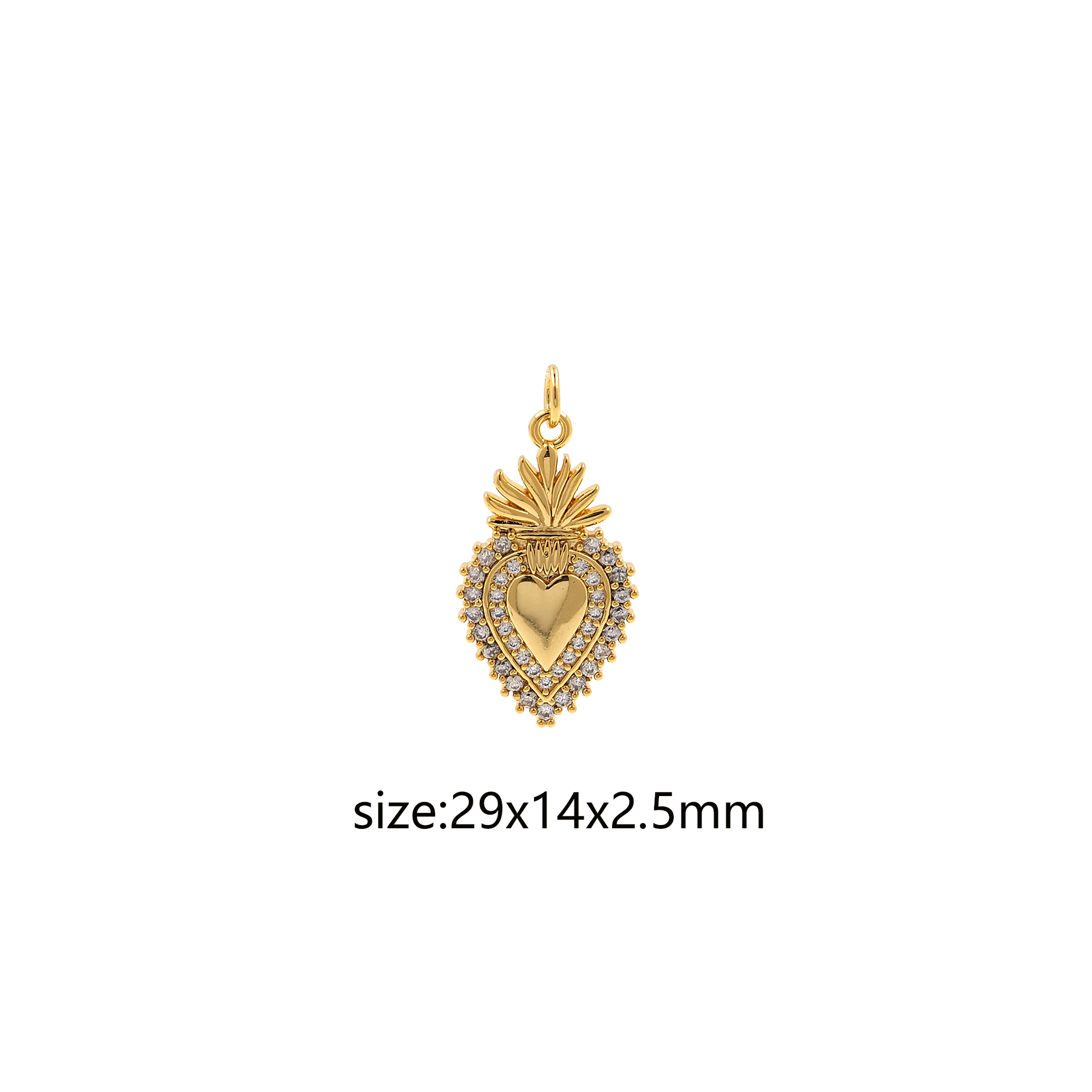 18K Gold Filled Sacred Heart Pendant,CZ Micro Pave Heart Charm Earrings Necklace for DIY Jewelry Making Supply