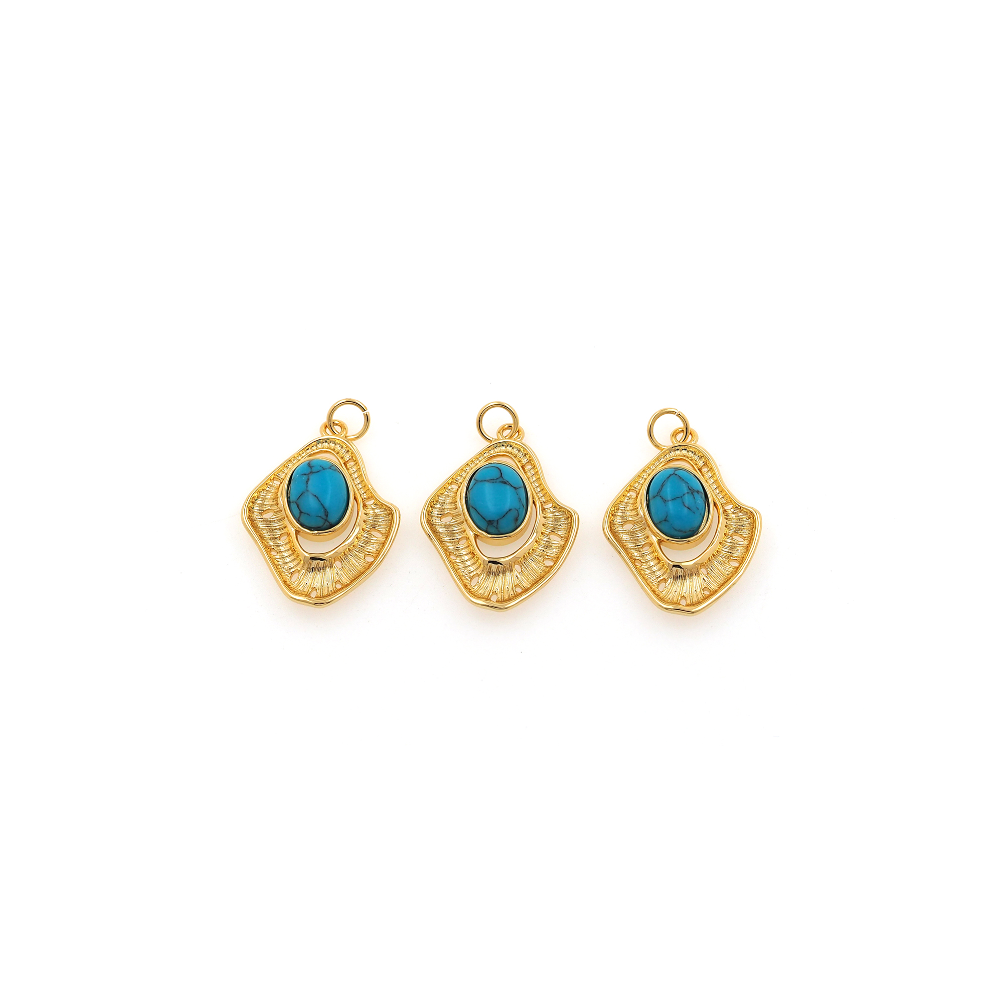 18K Gold Filled Geometric Pendant,Turquoise Charm Earrings Necklace for DIY Jewelry Making Supply