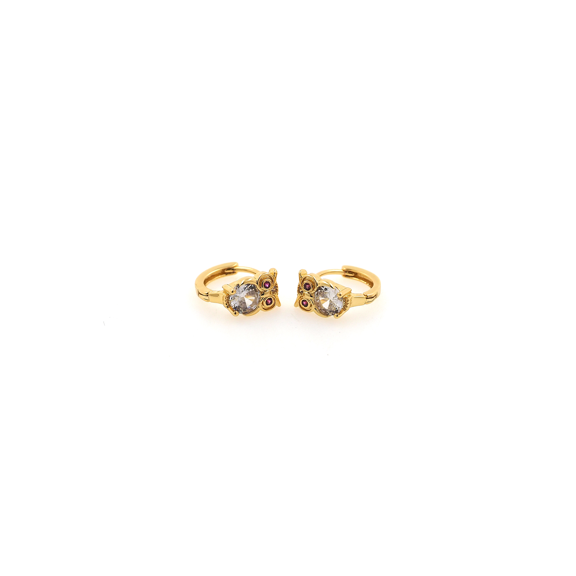 18K Gold Filled Owl Hoop Earrings,Dainty Zirconia Earrings,Gold Owl Hoops,Dainty CZ Hoops Huggie