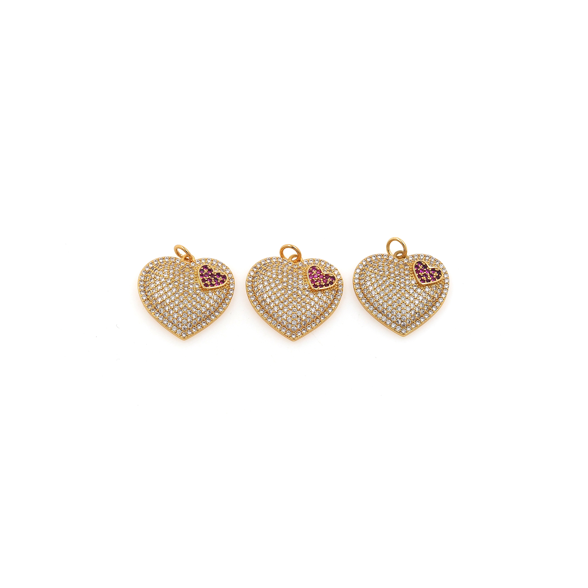 18K Gold Filled Heart Pendant,CZ Micro Pave Heart Charm Earrings Necklace for DIY Jewelry Making Supply