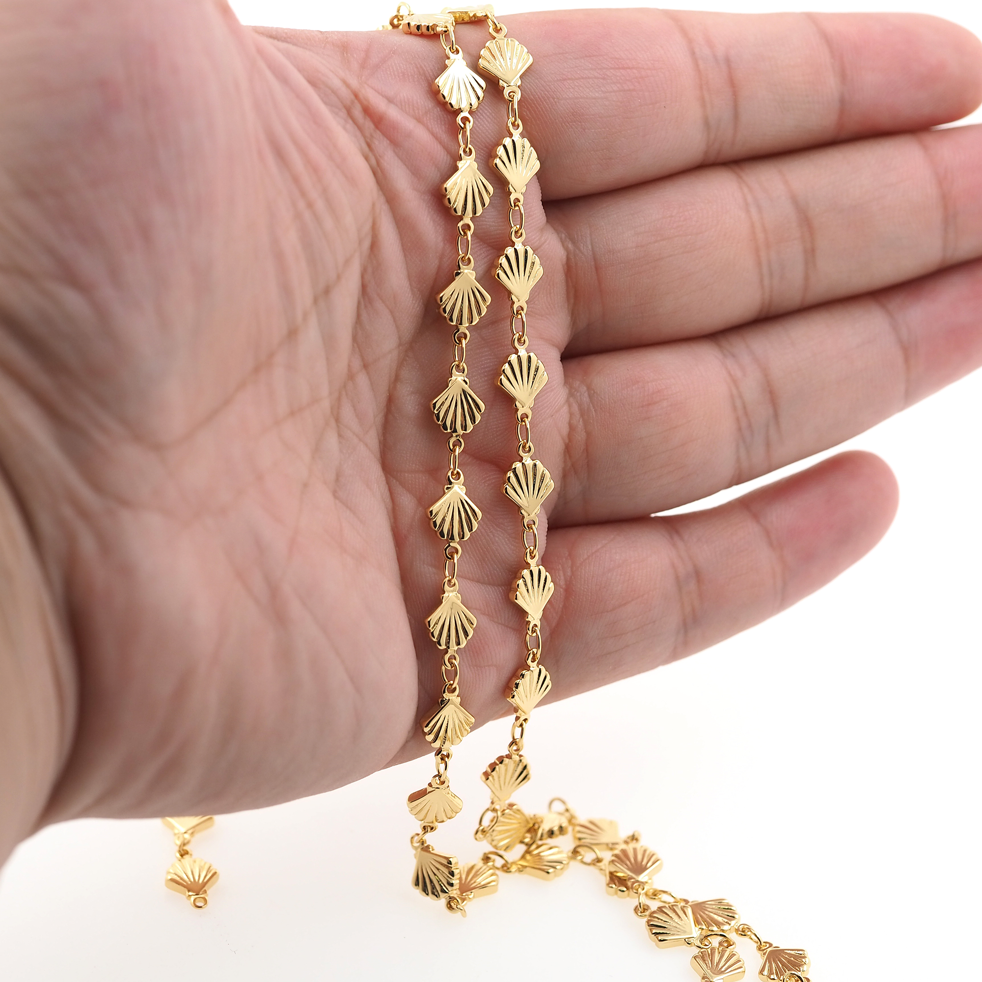 18K Gold Filled Shell Chain Necklace,Dainty Thin Link Chain,Gold Shell Chain Necklace for Women DIY Jewelry Making Supply