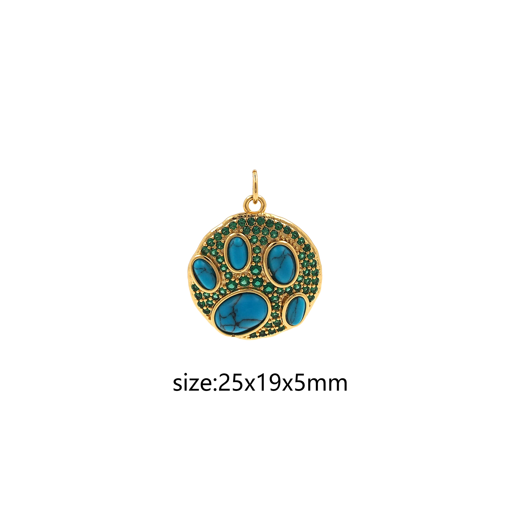 18K Gold Filled Round Pendant,CZ Micro Pave Turquoise Charm Earrings Necklace for DIY Jewelry Making Supply