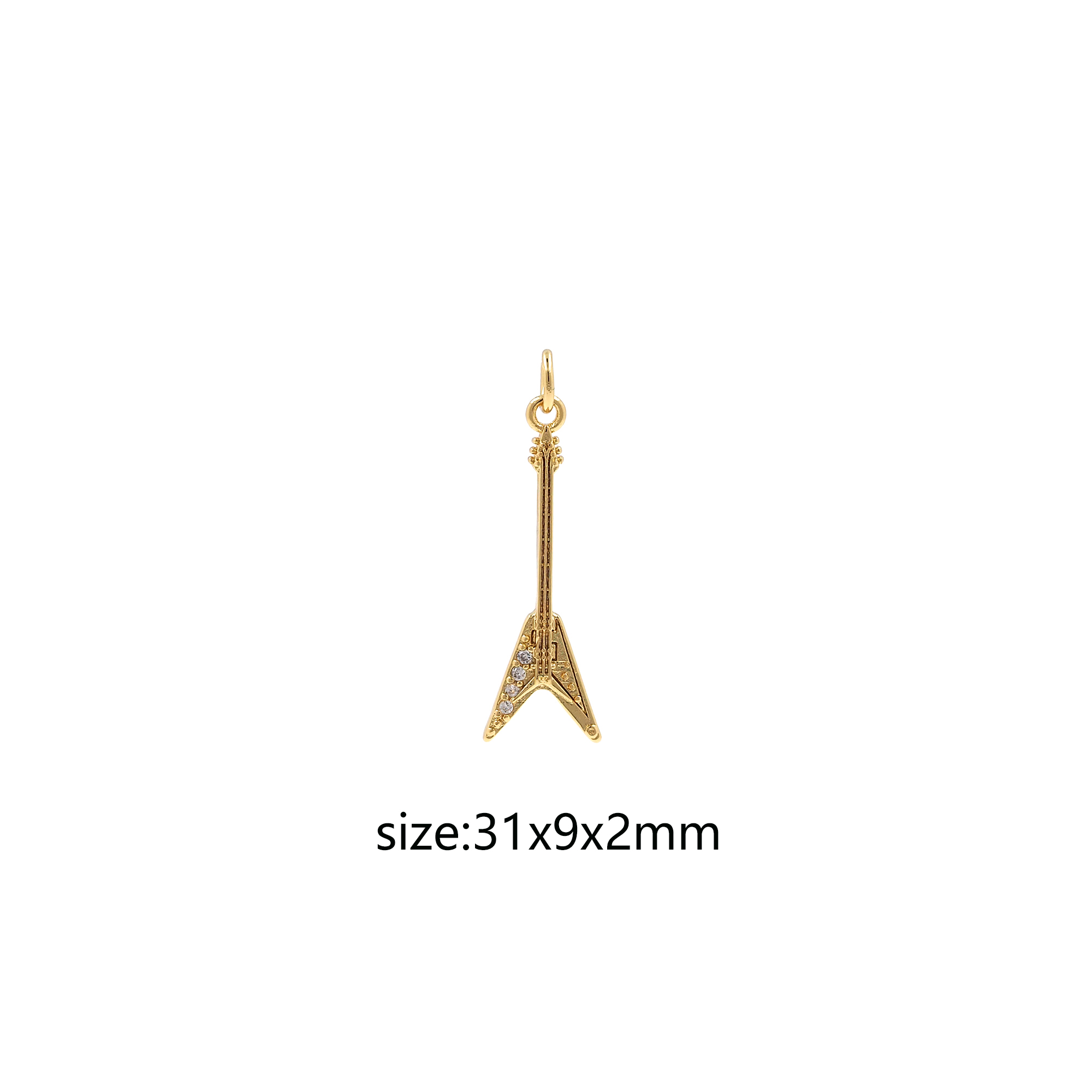 18K Gold Filled Guitar Pendant,CZ Micro Pave Instrument Charm Earrings Necklace for DIY Jewelry Making Supply