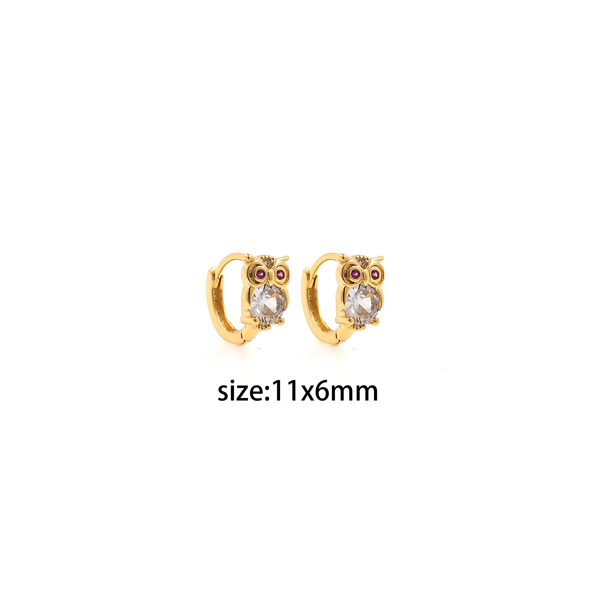 18K Gold Filled Owl Hoop Earrings,Dainty Zirconia Earrings,Gold Owl Hoops,Dainty CZ Hoops Huggie