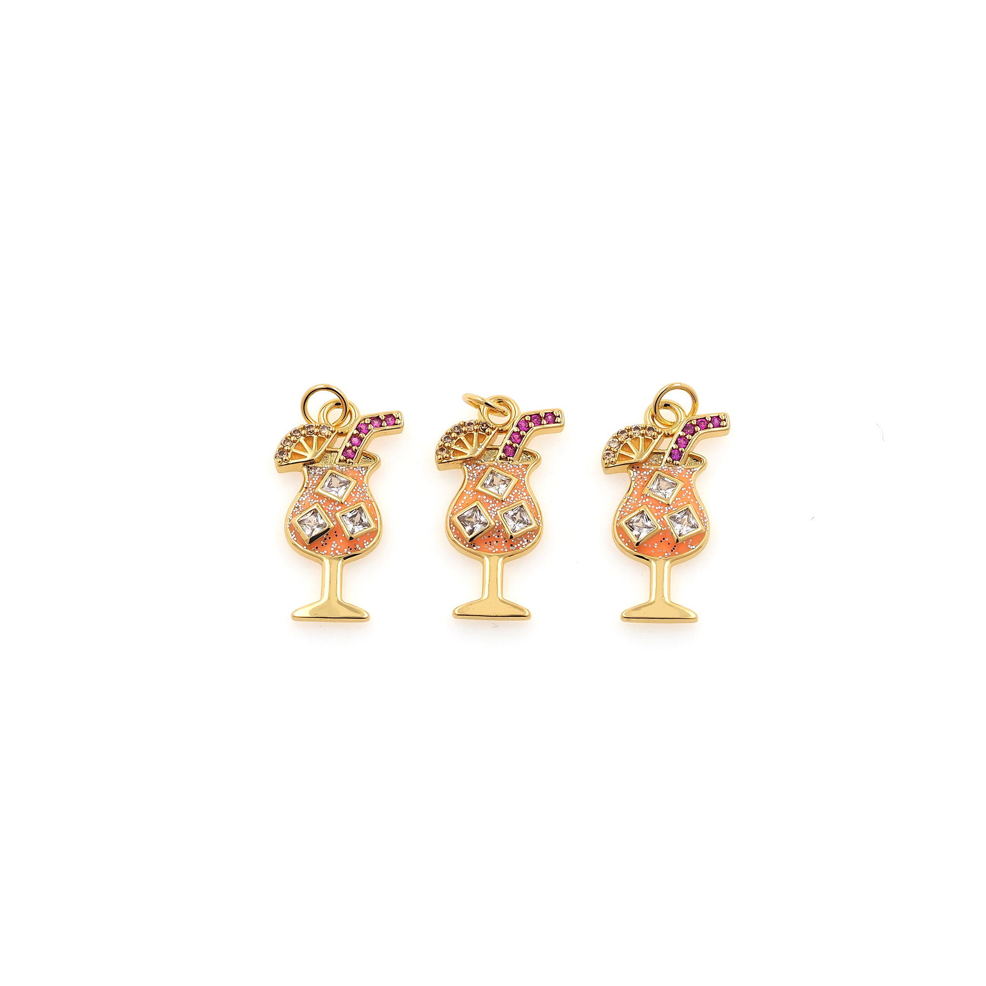 18K Gold Filled Juice Pendant,CZ Micro Pave Drink Charm Earrings Necklace for DIY Jewelry Making Supply