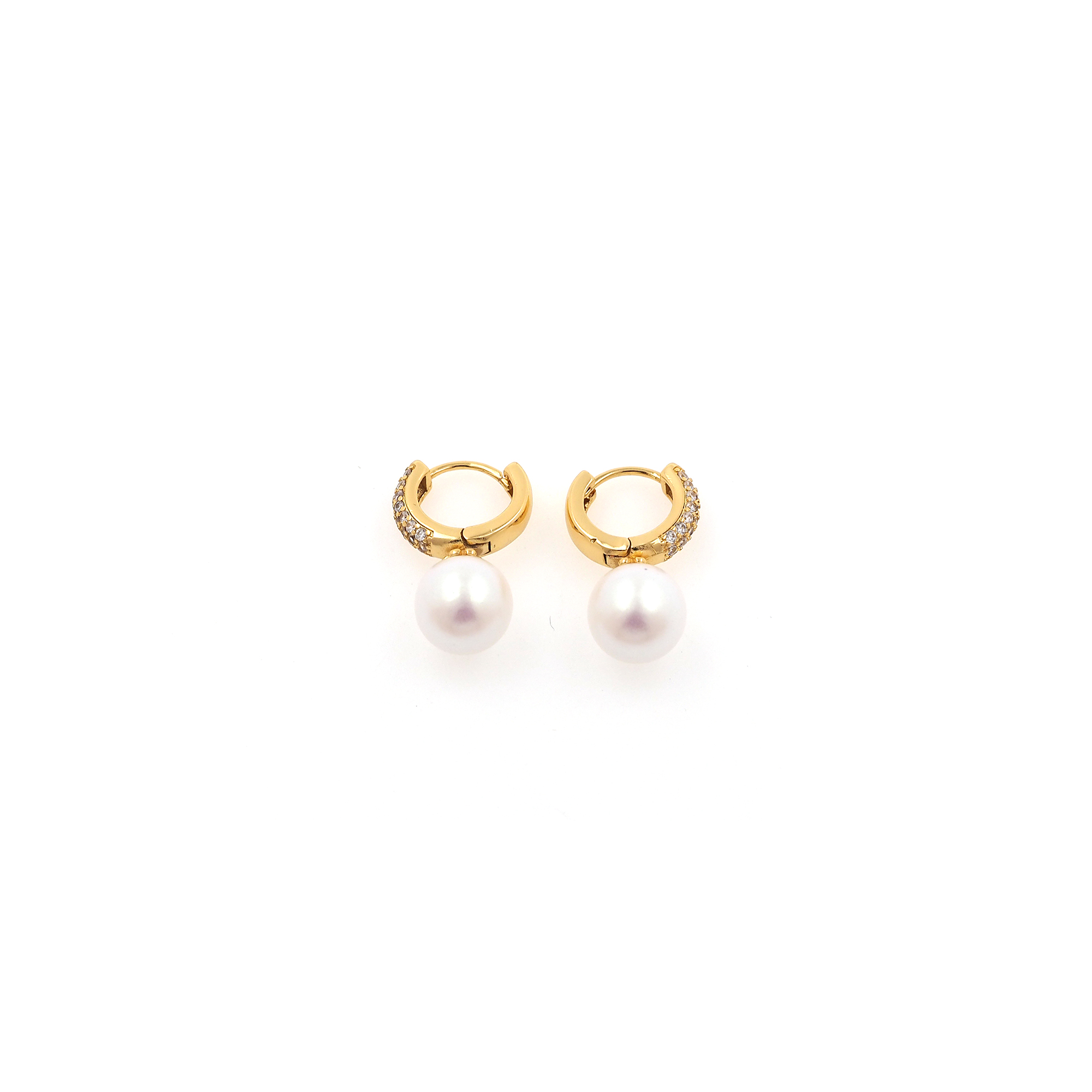 18K Gold Filled Dangle Pearl Hoop Earrings,Dainty Zirconia Earrings,Gold Hoops,Dainty CZ Hoops Huggie