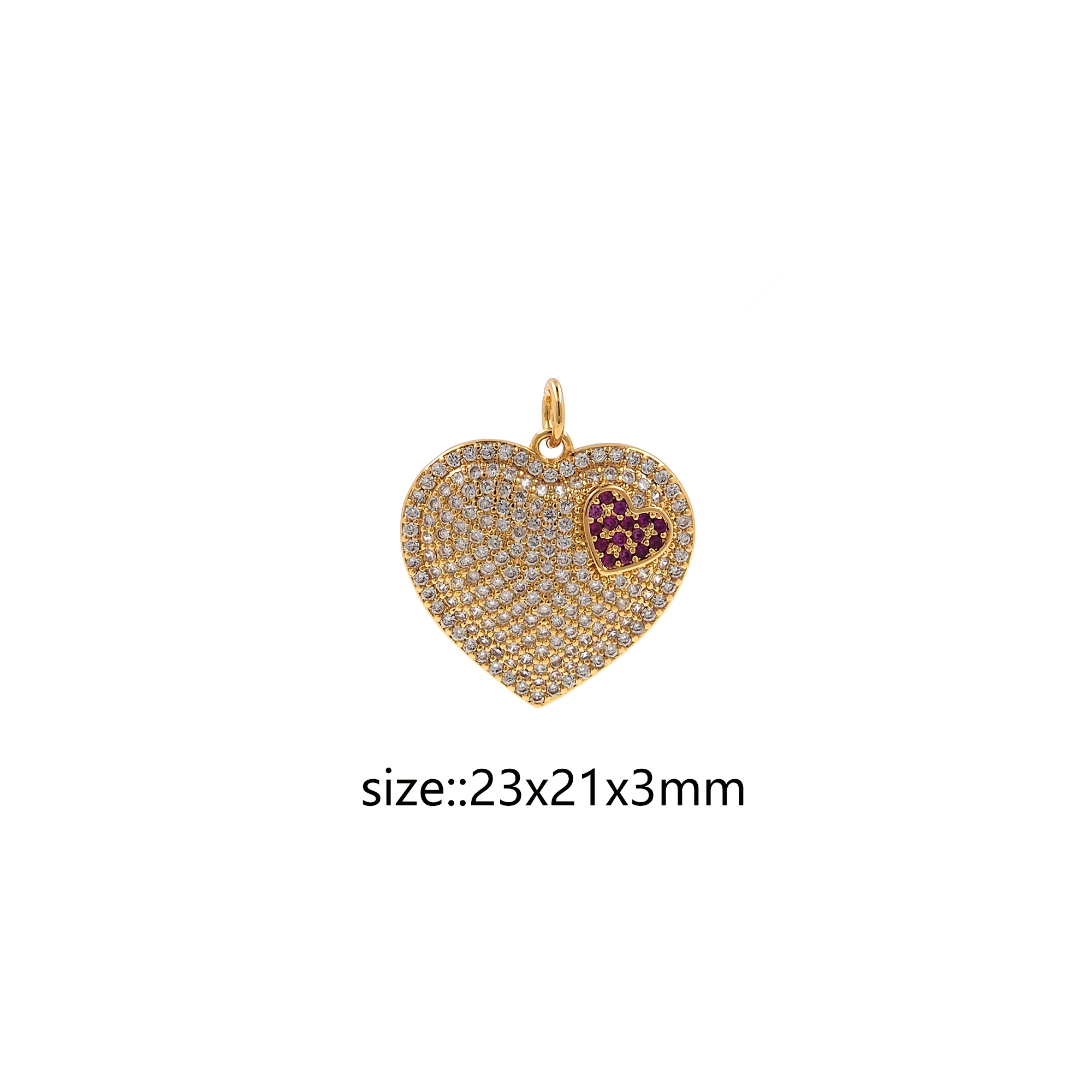 18K Gold Filled Heart Pendant,CZ Micro Pave Heart Charm Earrings Necklace for DIY Jewelry Making Supply