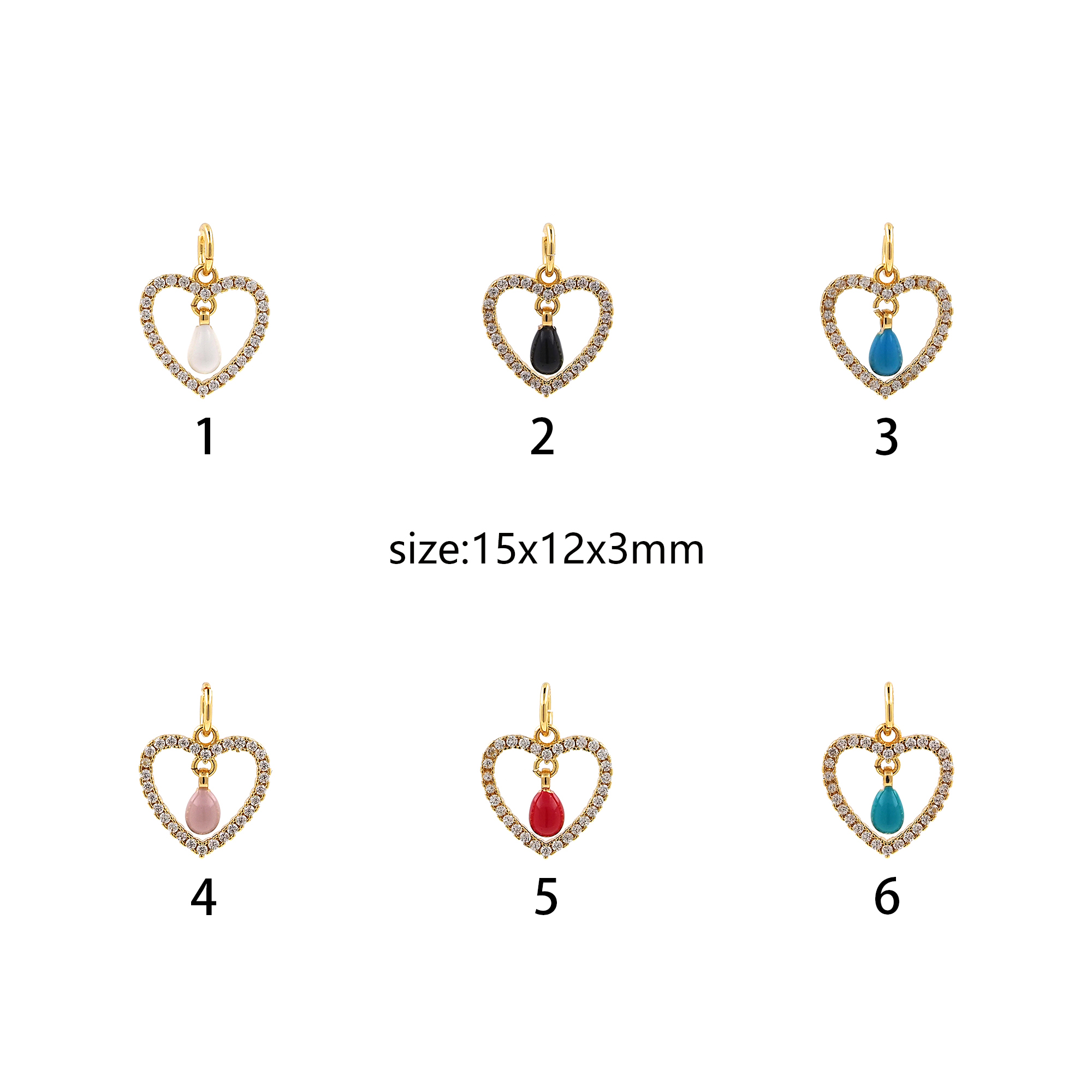 18K Gold Filled Heart Pendant,CZ Micro Pave Heart Charm Earrings Necklace for DIY Jewelry Making Supply