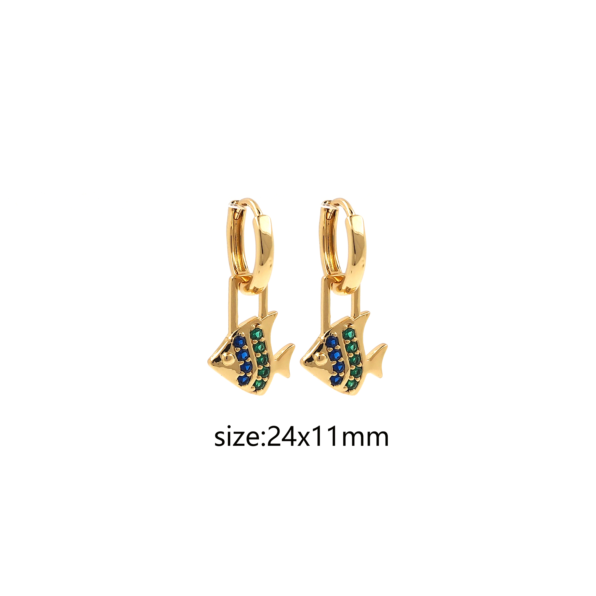 18K Gold Filled Lock Hoop Earrings,Dainty Zirconia Earrings,Gold Fish Hoops,Dainty CZ Hoops Huggie