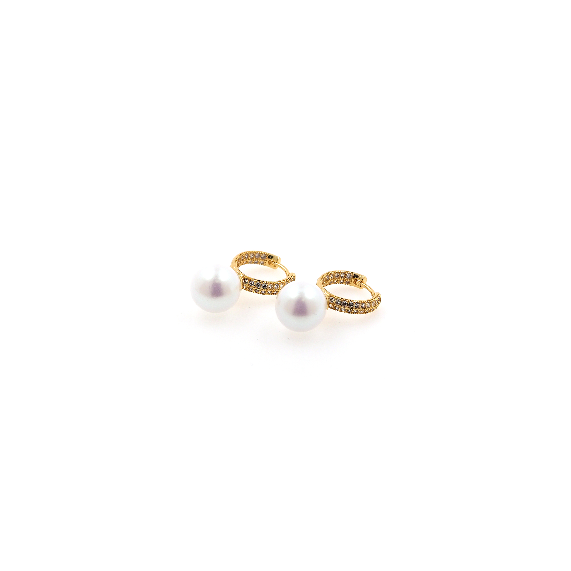 18K Gold Filled Pearl Hoop Earrings,Dainty Zirconia Earrings,Gold Hoops,Dainty CZ Hoops Huggie