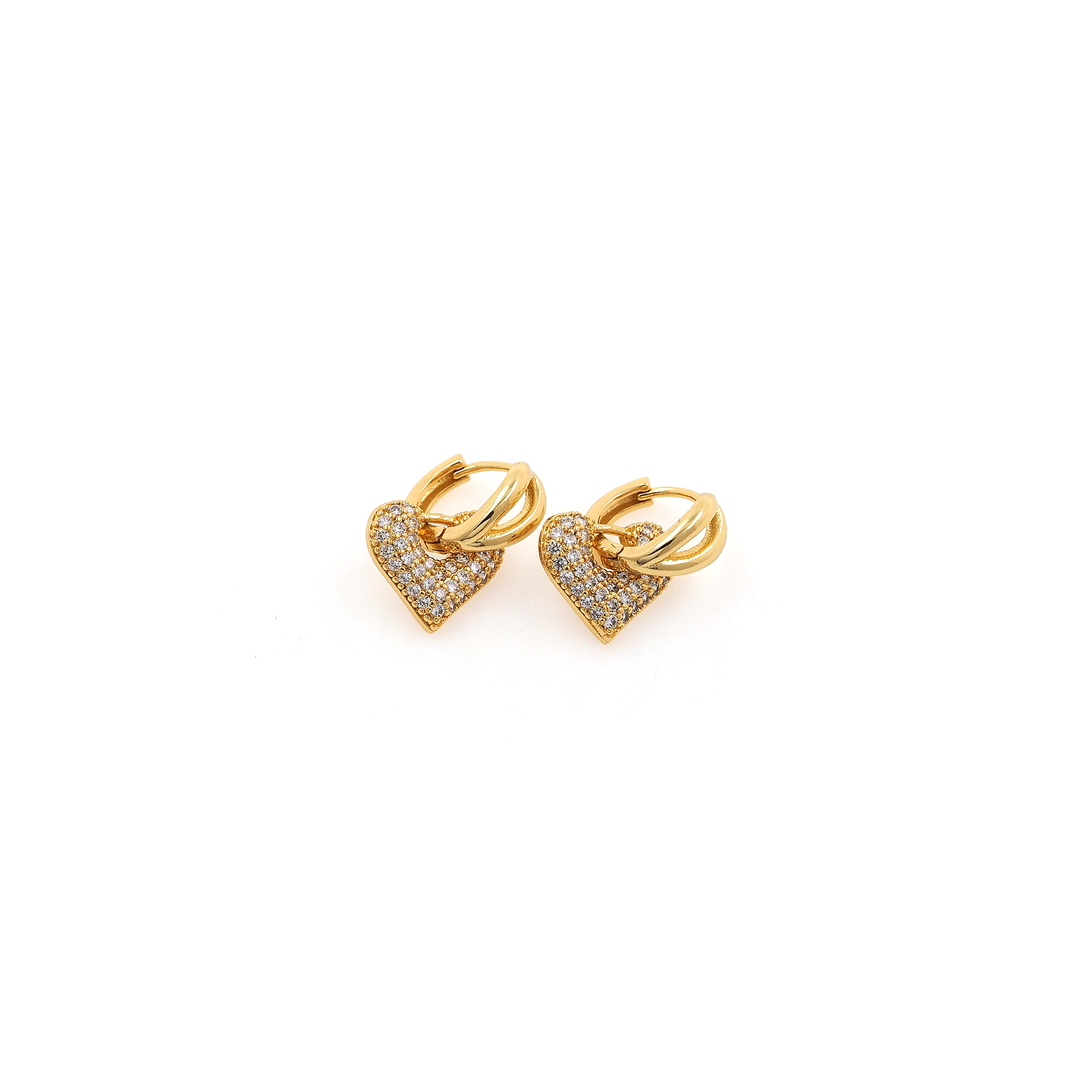 18K Gold Filled Heart Hoop Earring,CZ Micro Pave Heart Charm Earrings,Minimalism Hoops,Drop Earring
