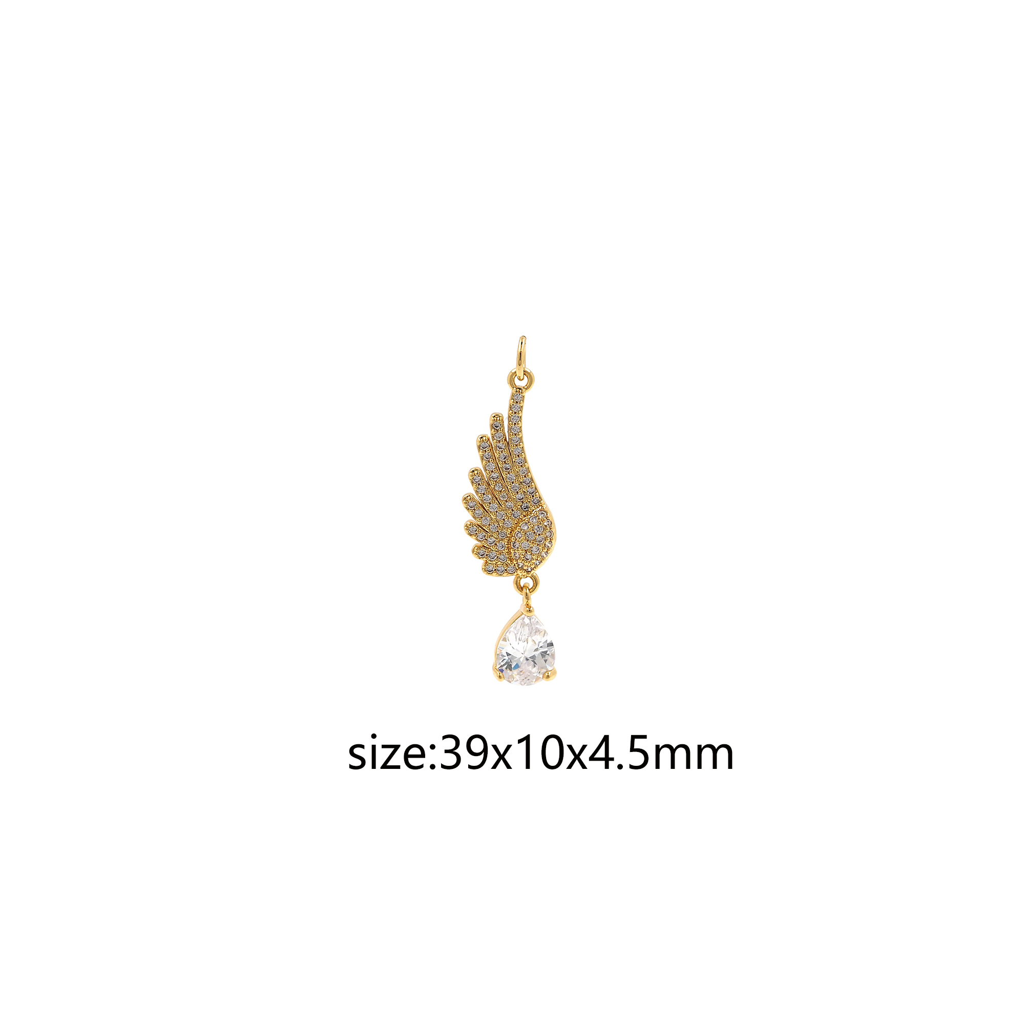 18K Gold Filled Wings Pendant,CZ Micro Pave Wing Charm Earrings Necklace for DIY Jewelry Making Supply