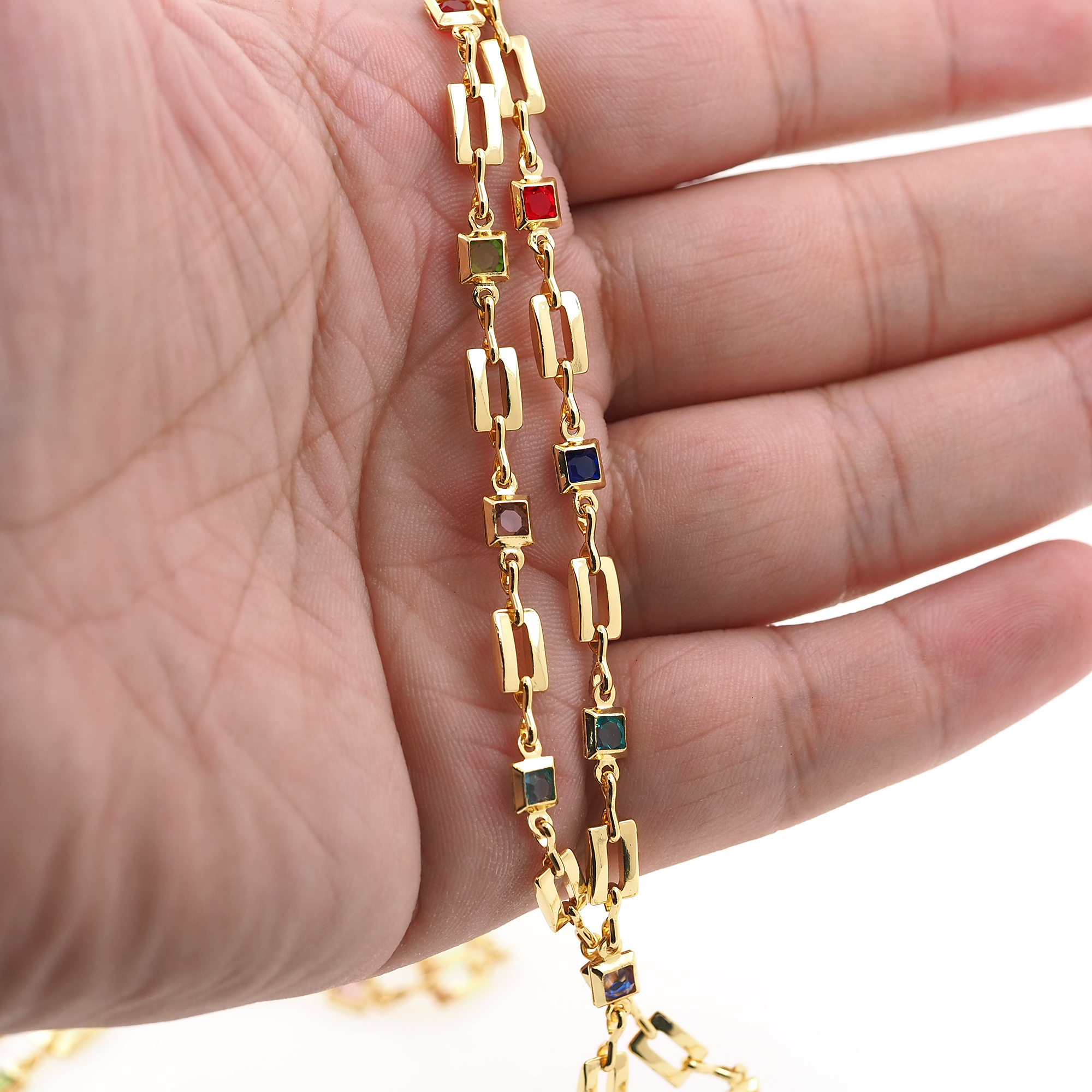 18K Gold Filled Rectangle Chain,Minimalist Chains,Tennis Chain,Zirconia Chain,Thin Link Chain Necklace for Women DIY Jewelry Making Supply