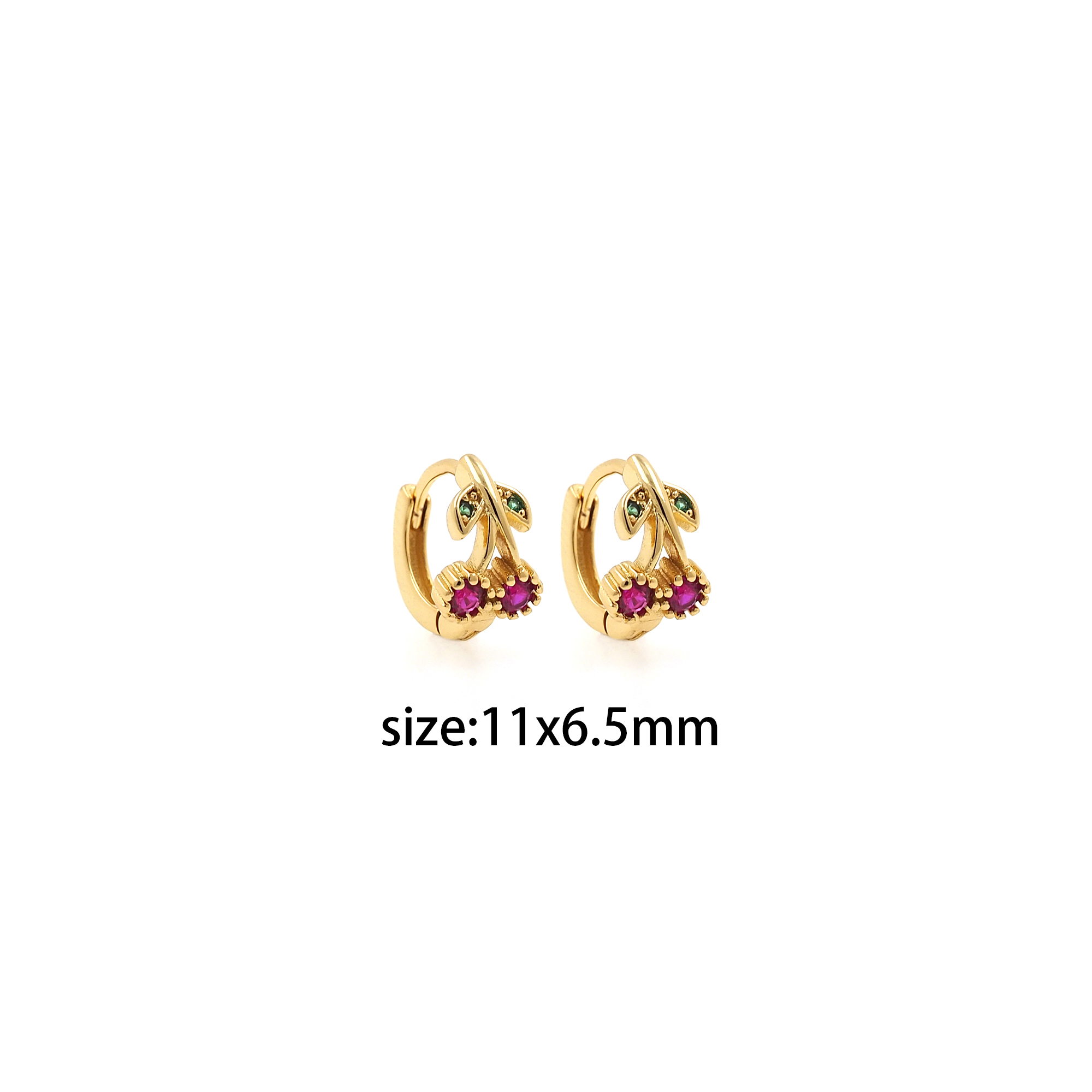 18K Gold Filled Cherry Hoop Earrings,Dainty Zirconia Earrings,Gold Cherry Hoops,Dainty CZ Hoops Huggie