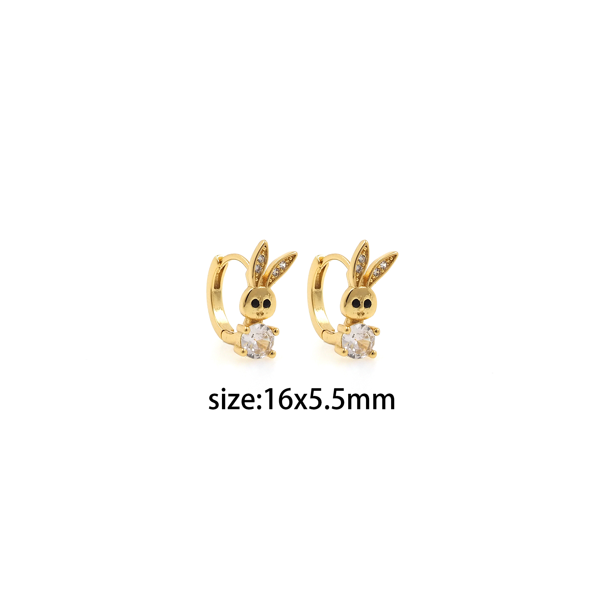 18K Gold Filled Rabbit Hoop Earrings,Dainty Zirconia Earrings,Gold Rabbit Hoops,Dainty CZ Hoops Huggie