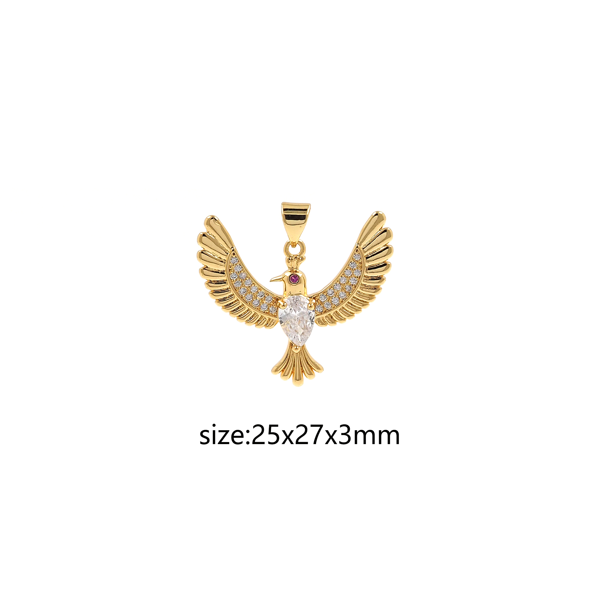 18K Gold Filled Bird Pendant,CZ Micro Pave Bird Charm Earrings Necklace for DIY Jewelry Making Supply
