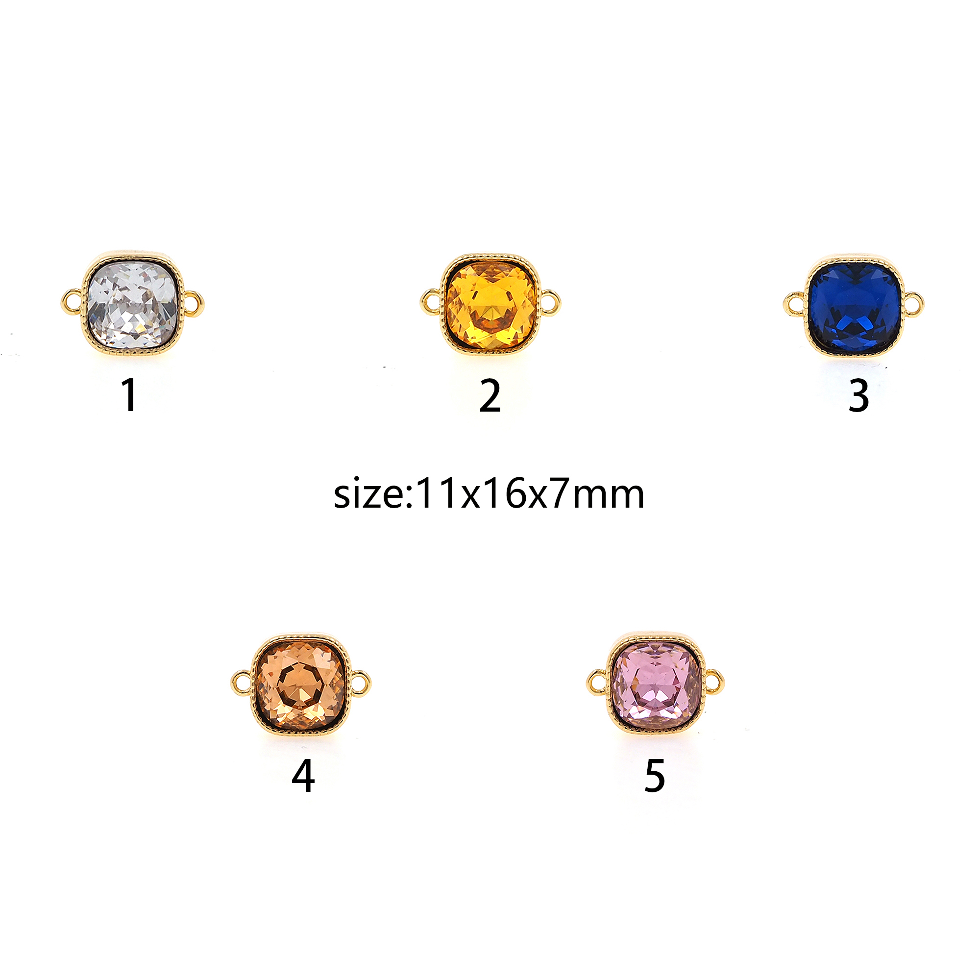 18K Gold Filled Square Connector,Crystal Square Charm Necklace Bracelet for DIY Jewelry Making Supply