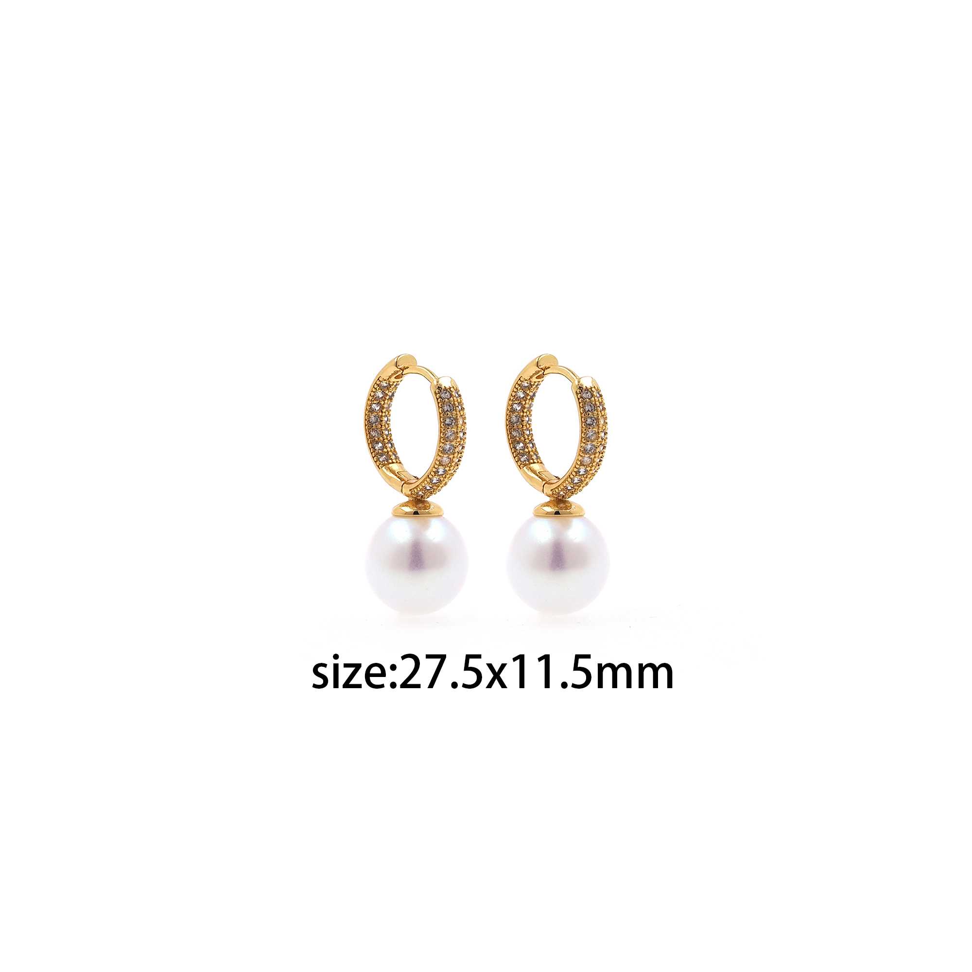18K Gold Filled Pearl Hoop Earrings,Dainty Zirconia Earrings,Gold Hoops,Dainty CZ Hoops Huggie