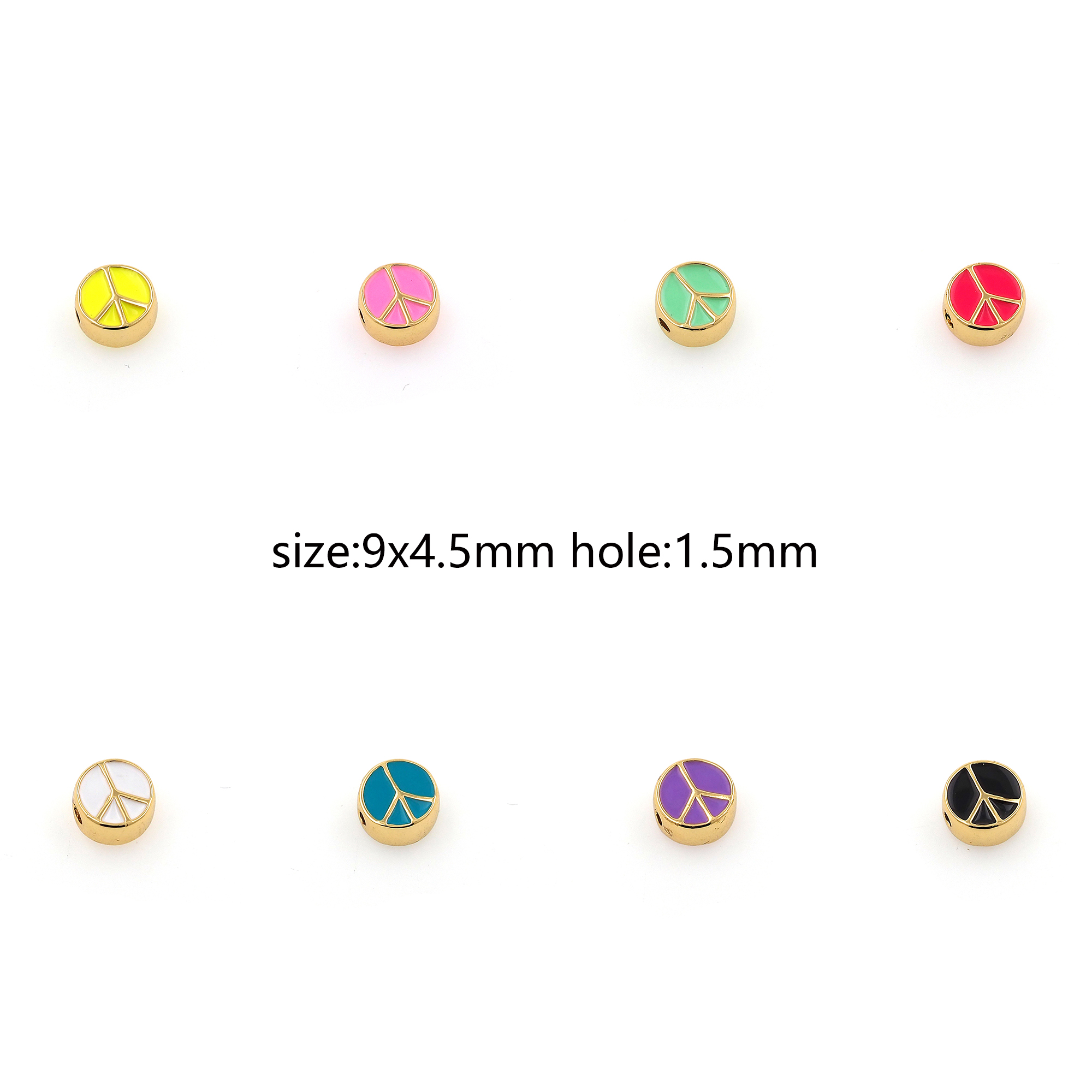 18K Gold Filled Peace Spacer Beads,Enamel Peace Bead for Bracelet Jewelry Necklace Making Supply