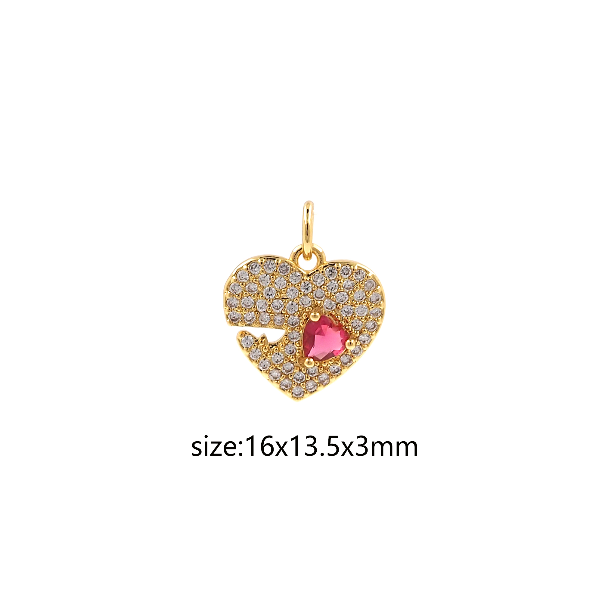 18K Gold Filled Heart Pendant,Enamel Heart Charm Earrings Necklace for DIY Jewelry Making Supply