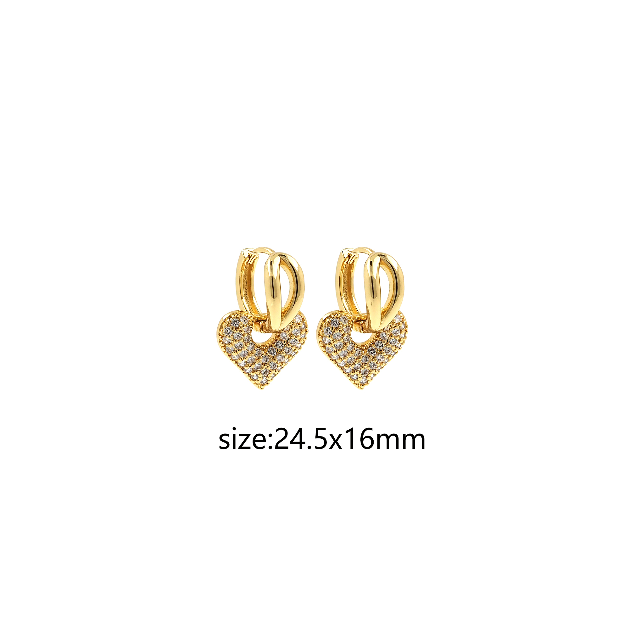 18K Gold Filled Heart Hoop Earring,CZ Micro Pave Heart Charm Earrings,Minimalism Hoops,Drop Earring