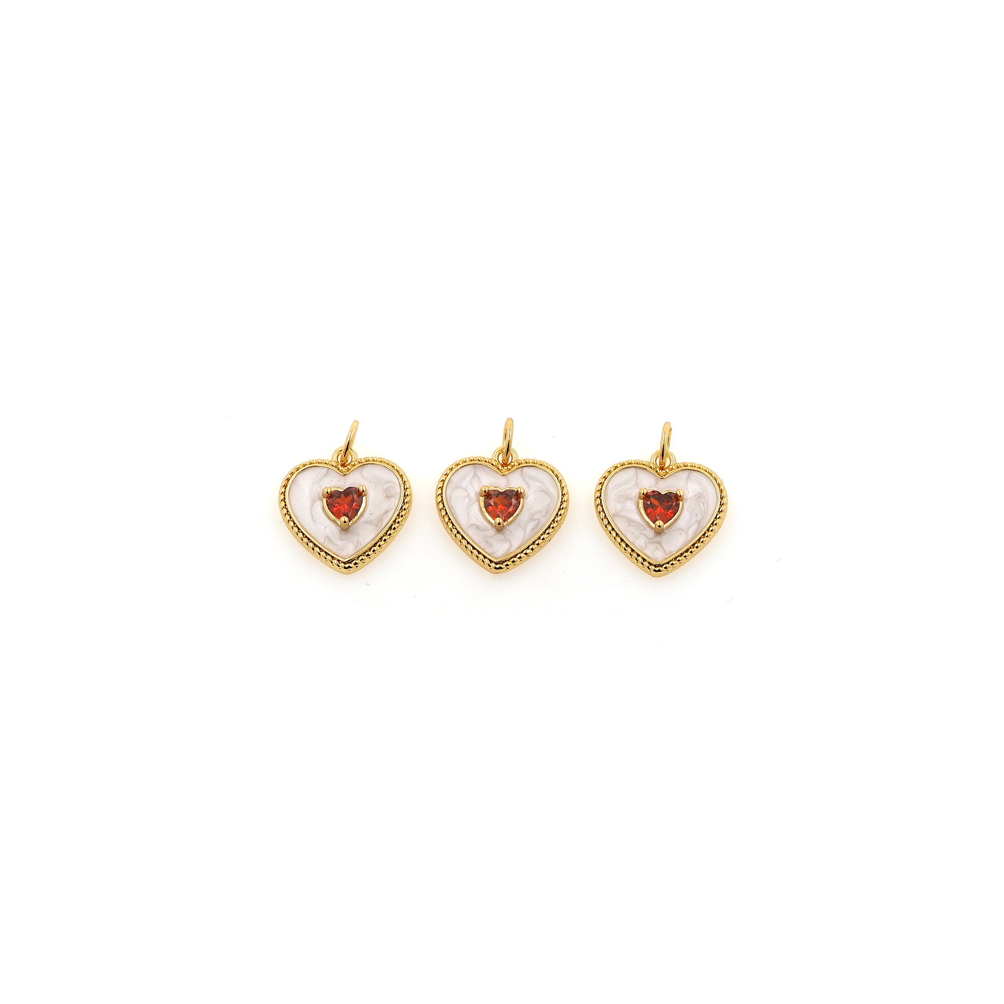 18K Gold Filled Heart Pendant,Enamel Heart Charm Earrings Necklace for DIY Jewelry Making Supply