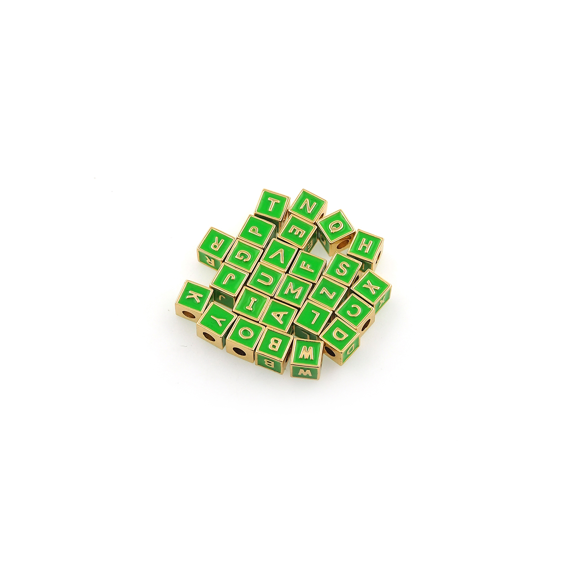 18K Gold Filled Initial Spacer Beads,Cube Bead,Enamel Letter Bead for Bracelet Jewelry Necklace Making Supply