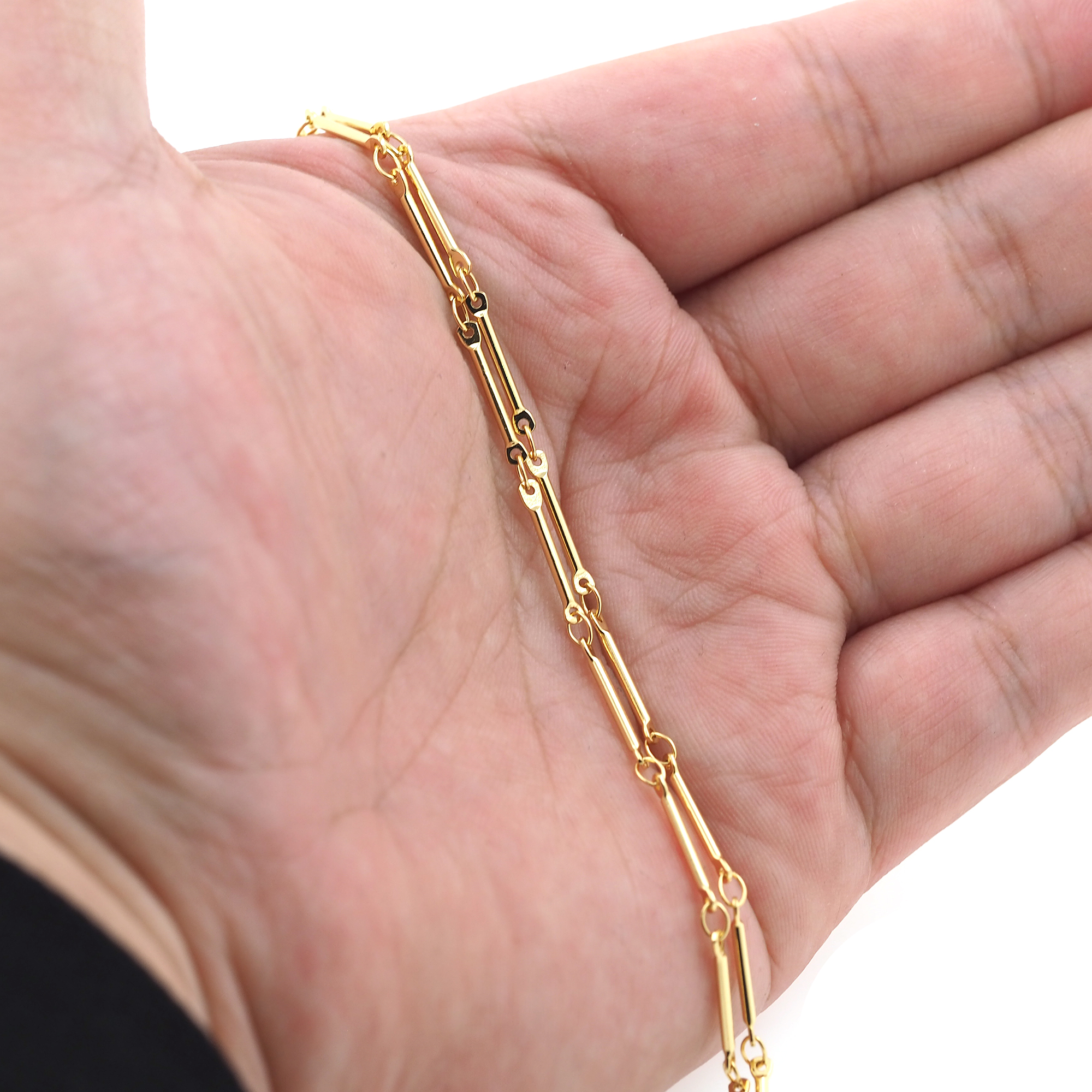 18K Gold Filled Cylindrical Chain Necklace,Dainty Thin Link Chain,Gold Bamboo Chain Necklace for Women DIY Jewelry Making Supply