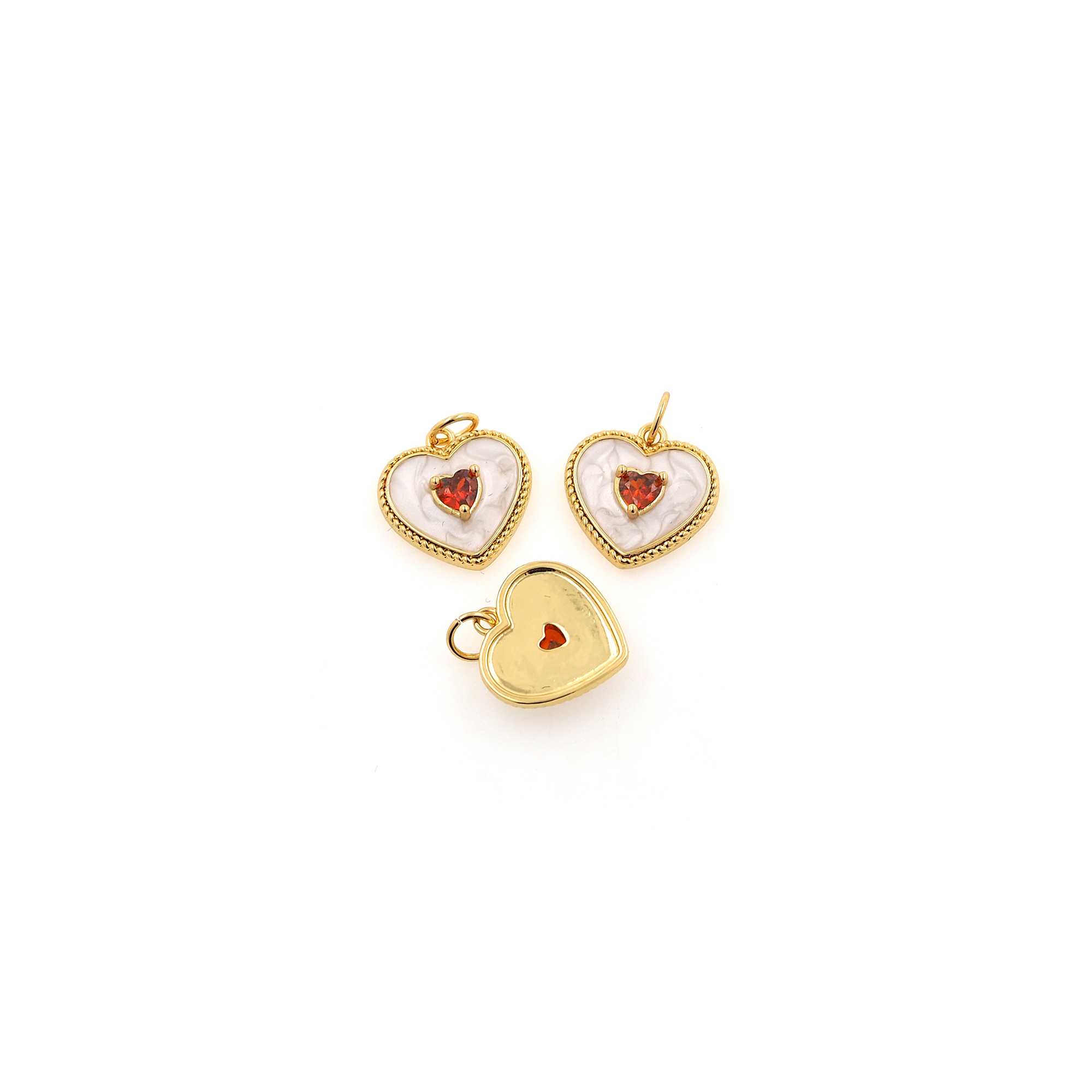 18K Gold Filled Heart Pendant,Enamel Heart Charm Earrings Necklace for DIY Jewelry Making Supply