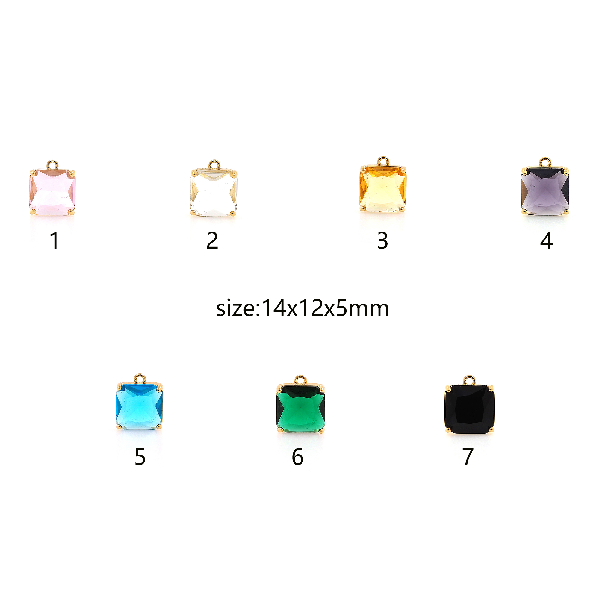 18K Gold Filled Square Pendant,Crystal Square Charm Earrings Necklace for DIY Jewelry Making Supply