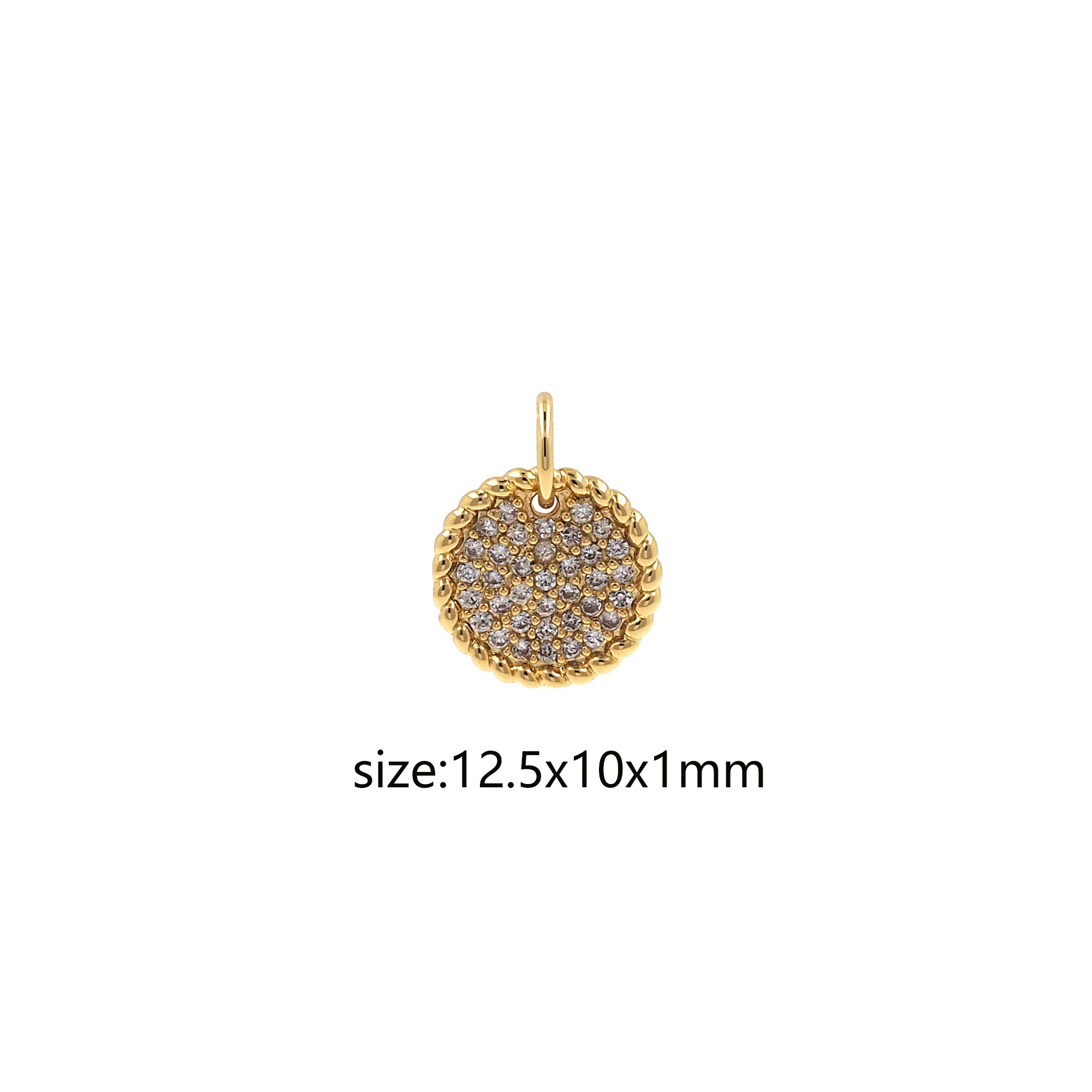 18K Gold Filled Round Pendant,CZ Micro Pave Disc Charm Earrings Necklace for DIY Jewelry Making Supply