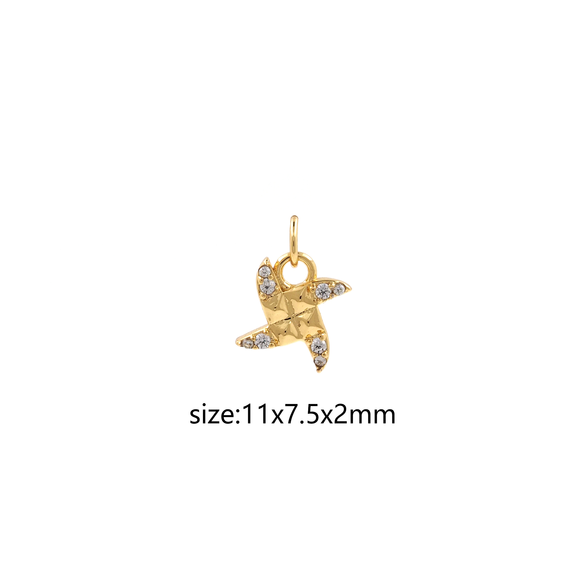 18K Gold Filled Windmill Pendant,CZ Micro Pave Windmill Charm Earrings Necklace for DIY Jewelry Making Supply