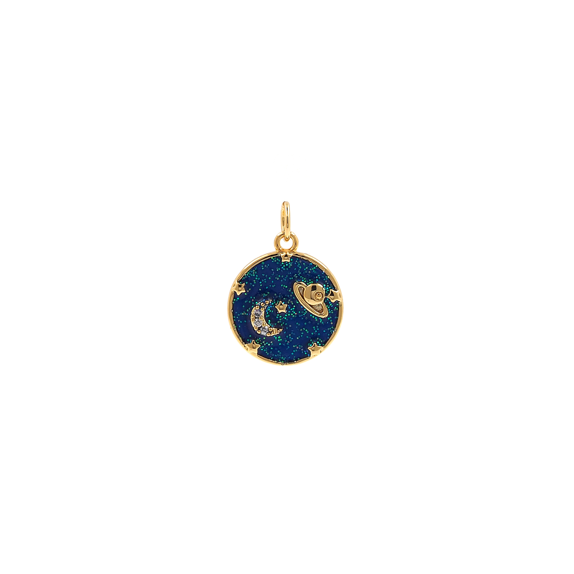 18K Gold Filled Saturn Pendant,Planet Charm,Enamel Saturn Earrings Necklace for DIY Jewelry Making Supply