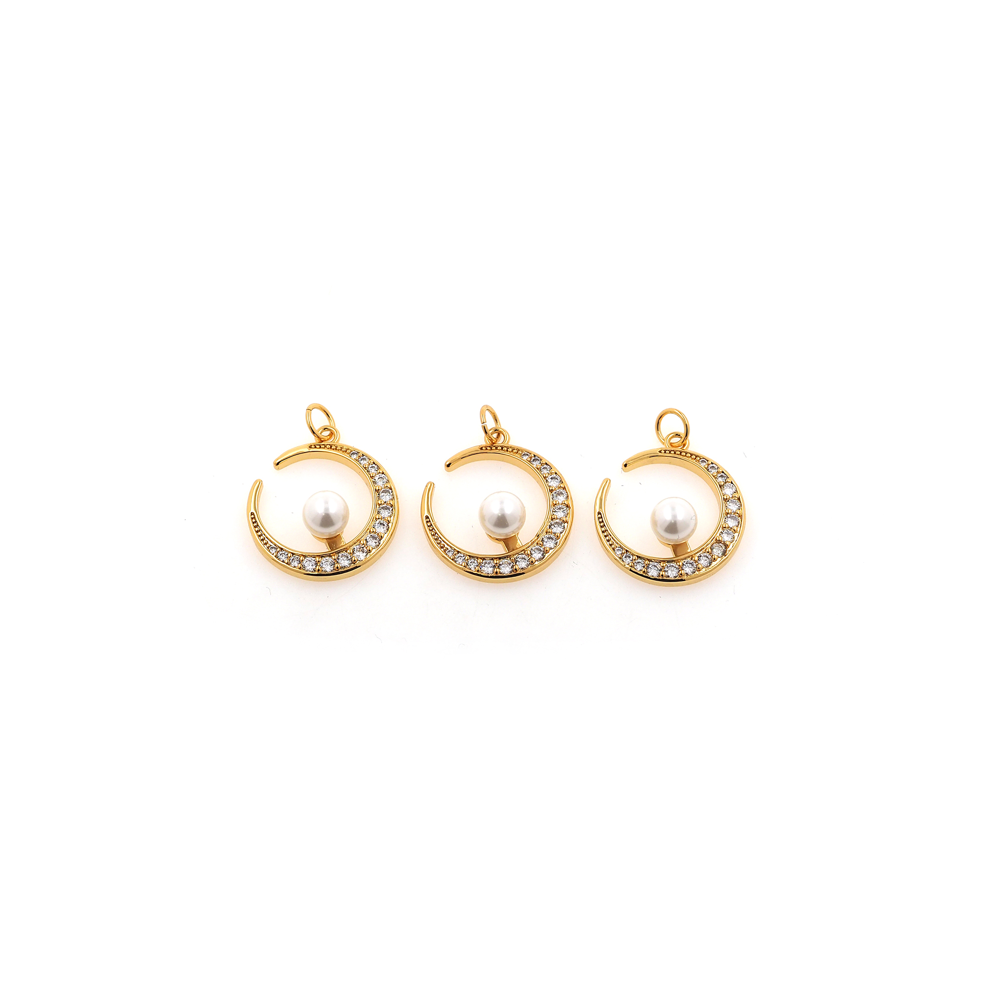 18K Gold Filled Moon Pendant,CZ Micro Pave Moon Charm Earrings Necklace for DIY Jewelry Making Supply