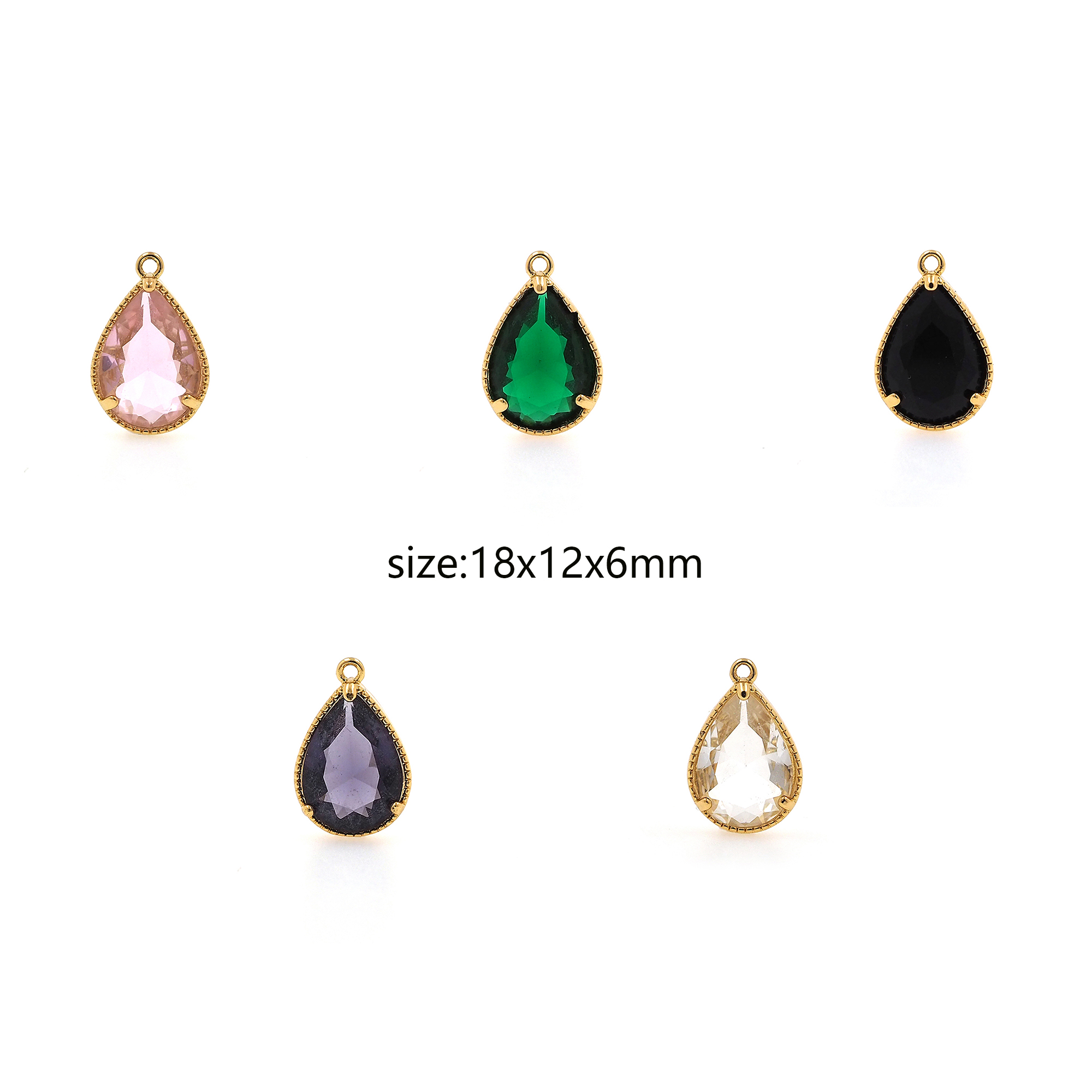 18K Gold Filled Teardrop Pendant,Crystal Teardrop Charm Earrings Necklace for DIY Jewelry Making Supply