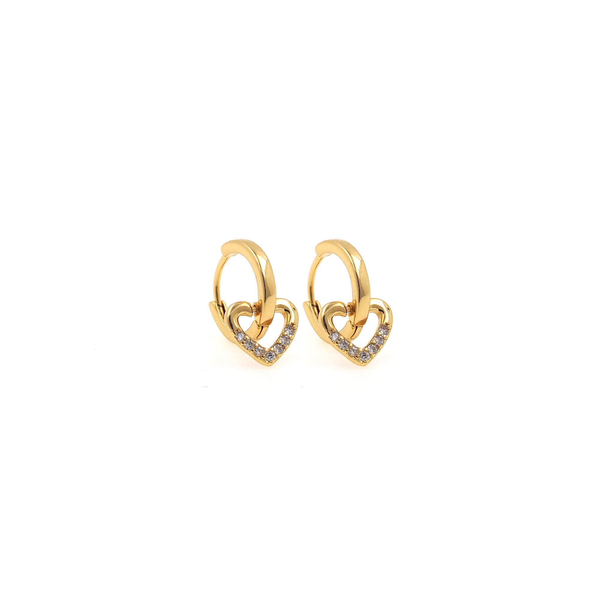 18K Gold Filled Heart Hoop Earrings,Dainty Zirconia Earrings,Dangle Hoops,Dainty CZ Hoops Huggie