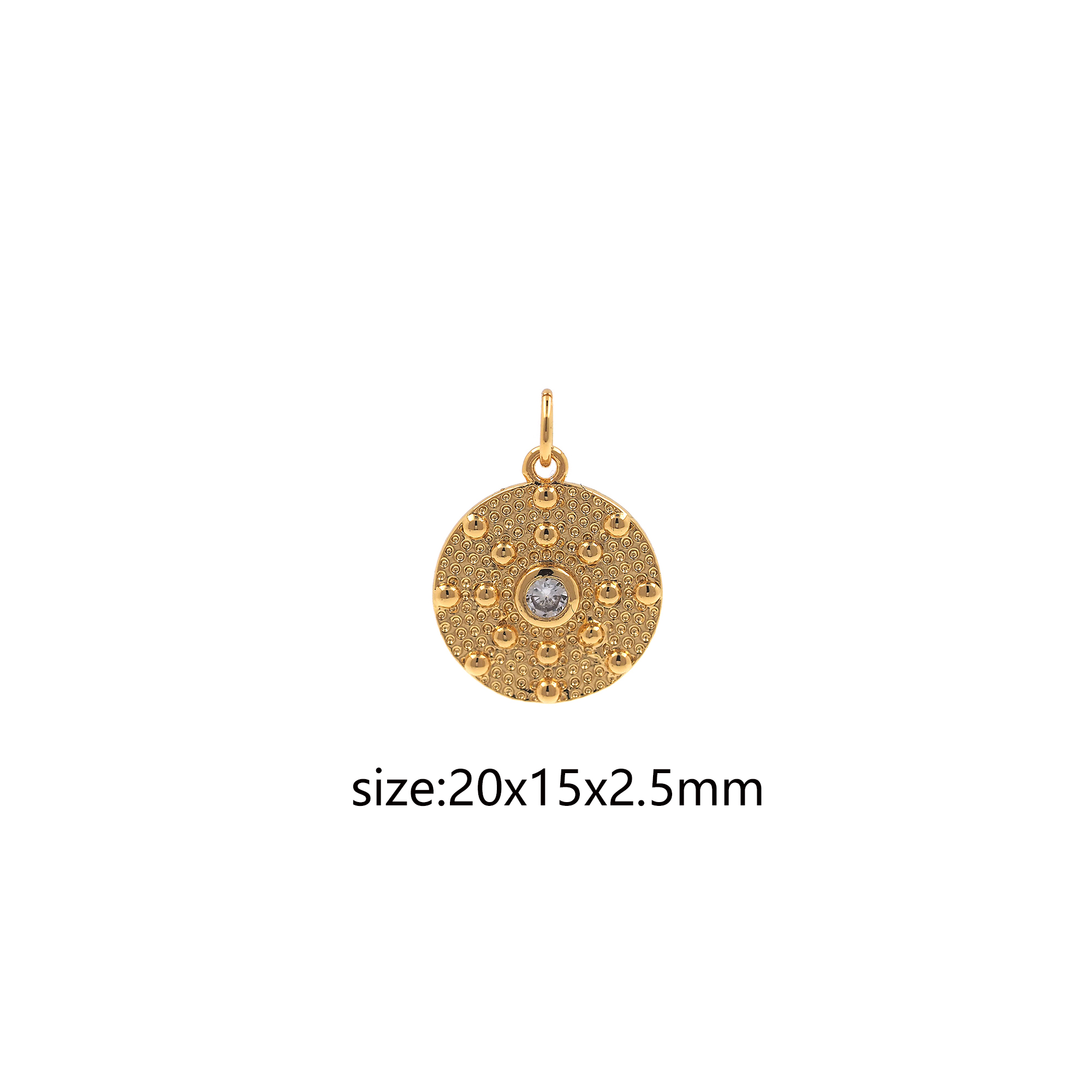 18K Gold Filled Round Pendant,CZ Micro Pave Disc Charm Earrings Necklace for DIY Jewelry Making Supply