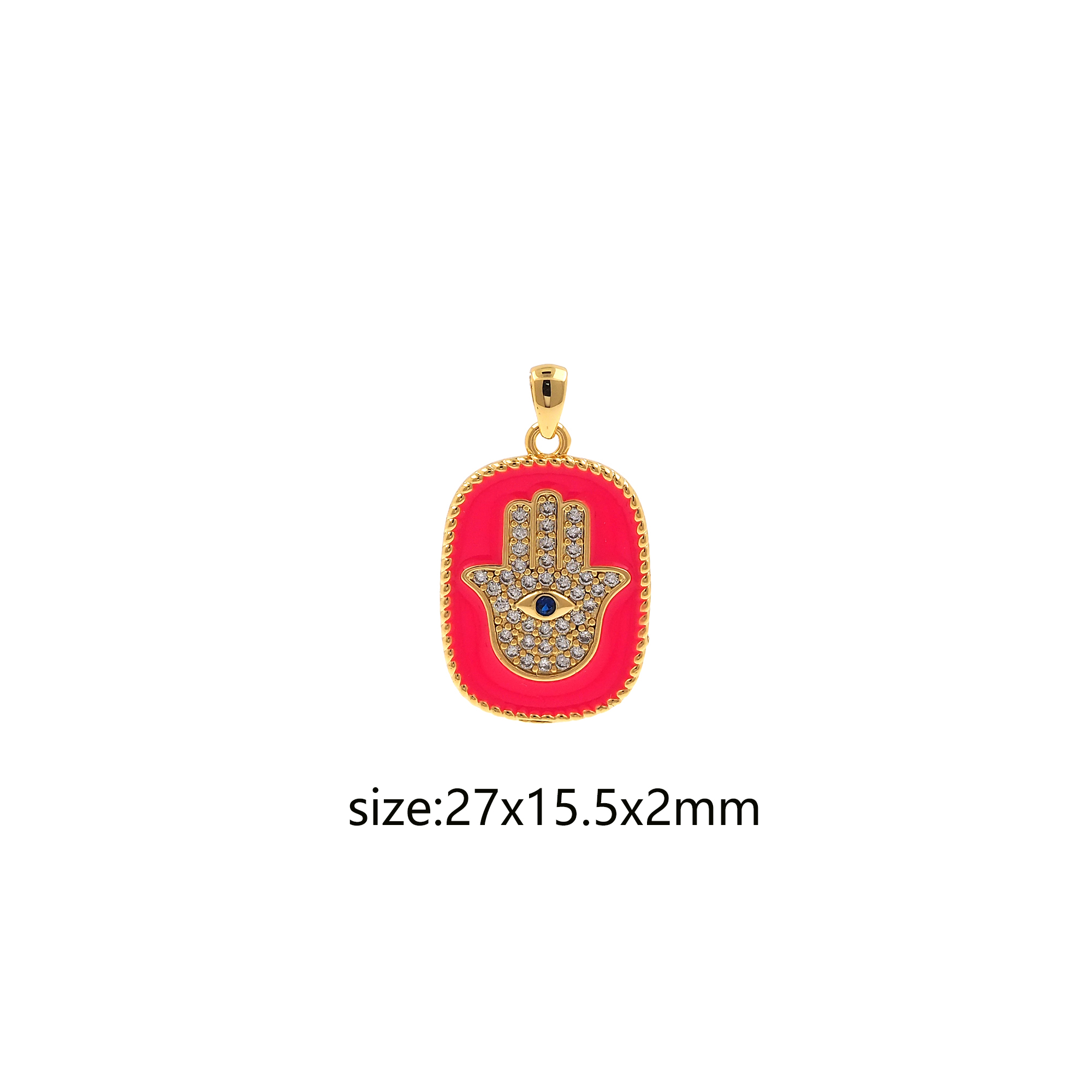 18K Gold Filled Enamel Hamsa Pendant,Amulet Charm,CZ Micor Pave Hamsa Eye Earrings Necklace for DIY Jewelry Making Supply
