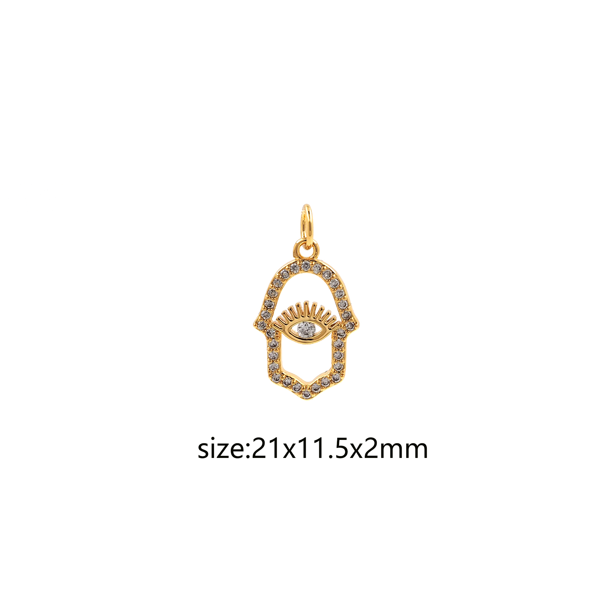 18K Gold Filled Hamsa Pendant,CZ Micro Pave Amulet Charm Earrings Necklace for DIY Jewelry Making Supply