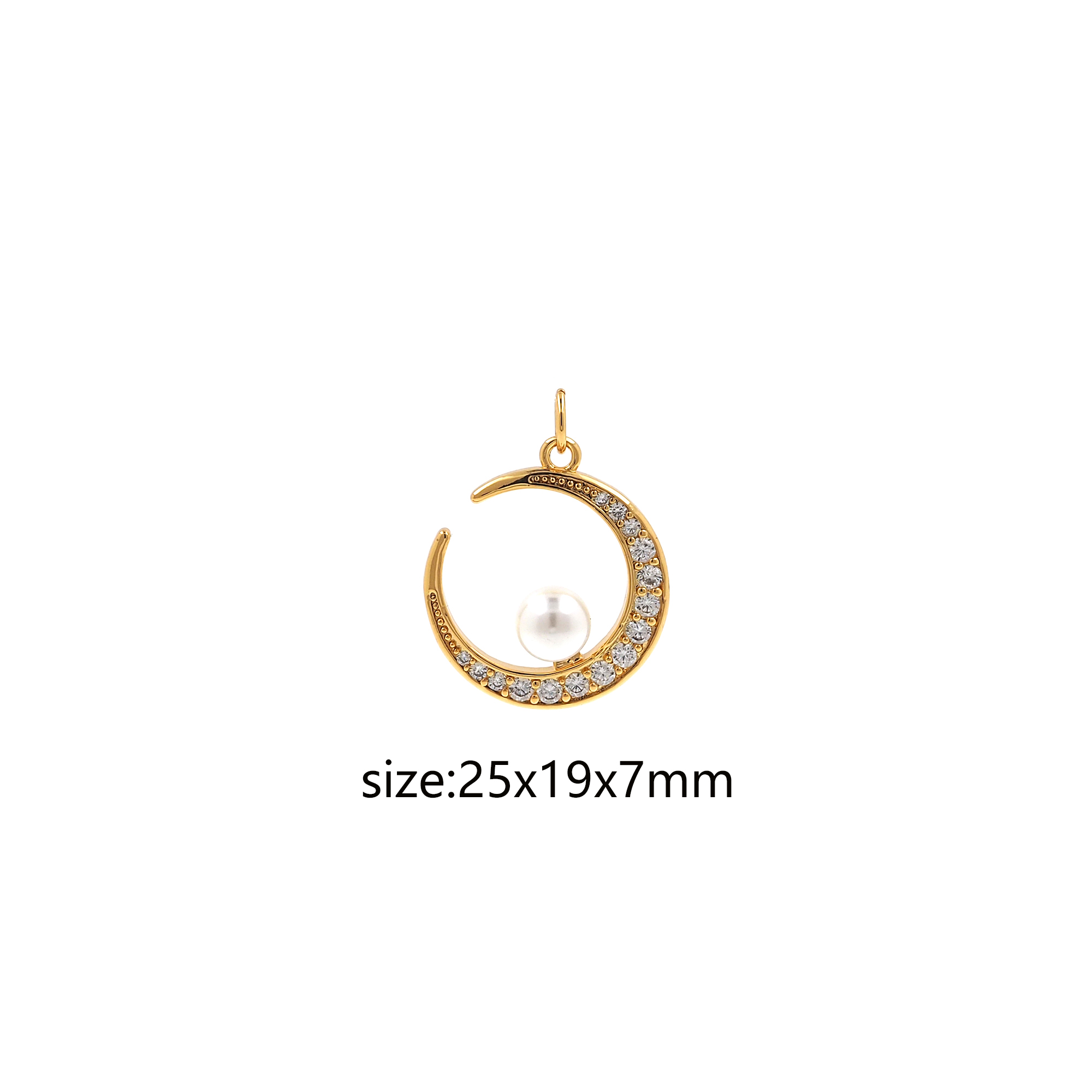 18K Gold Filled Moon Pendant,CZ Micro Pave Moon Charm Earrings Necklace for DIY Jewelry Making Supply