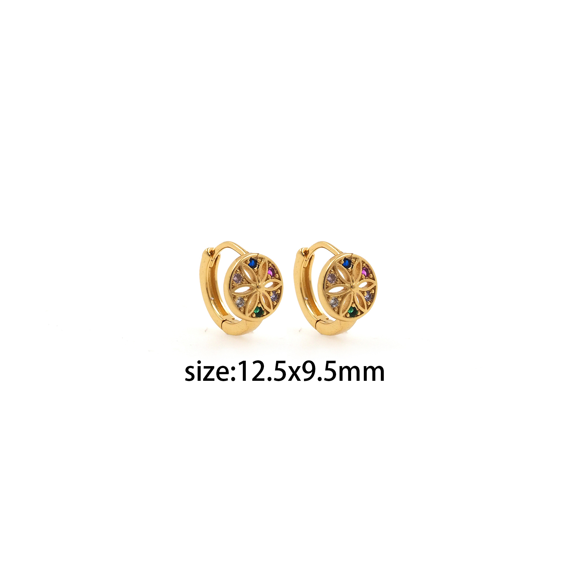 18K Gold Filled Flower Earrings,CZ Micro Pave Floral Hoop Earrings,Minimalist Earrings,Gold Hoops