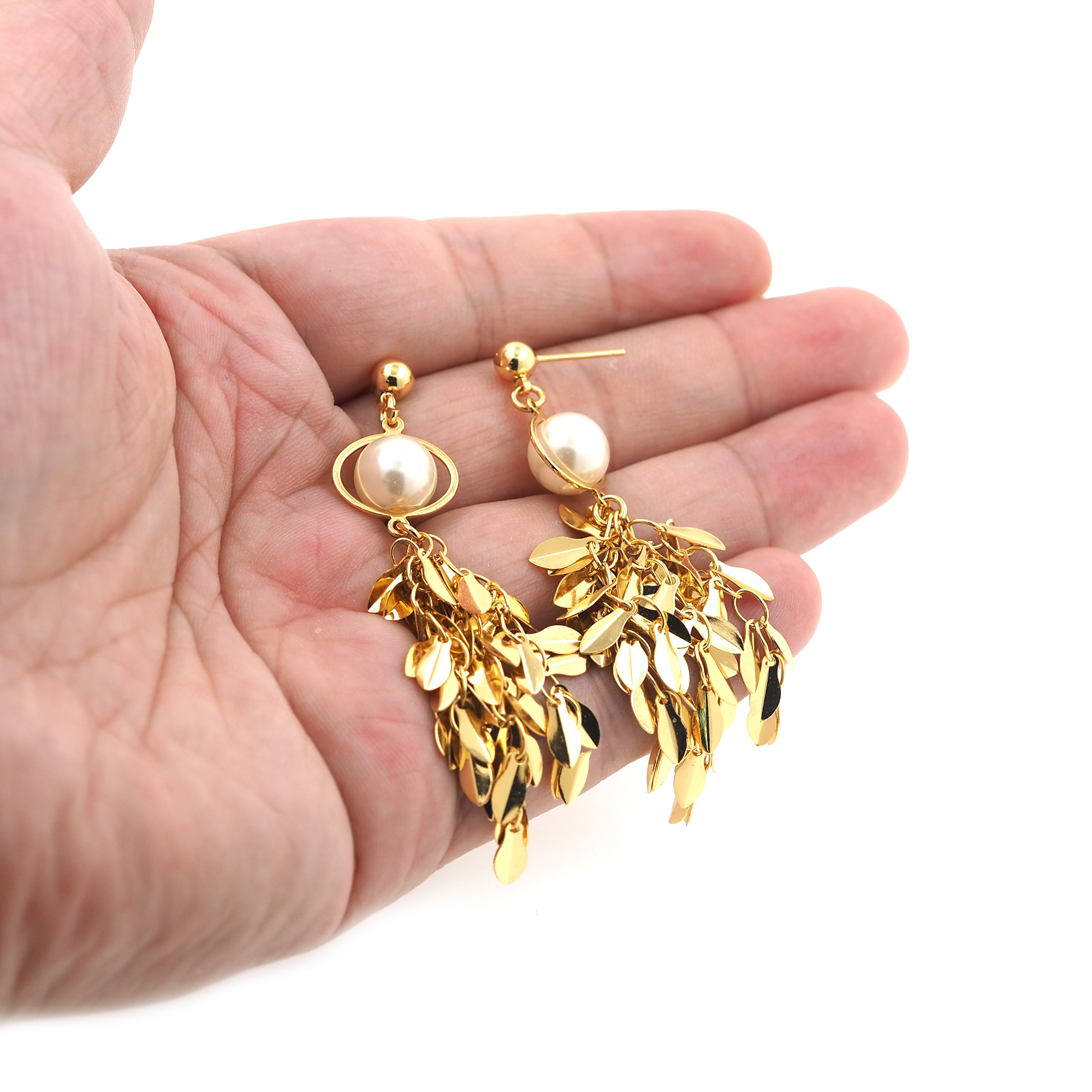 18K Gold Filled Leaf Stud Earrings,Tassel Stud,Dainty Earrings,Minimalist Earring,Gift for Wife