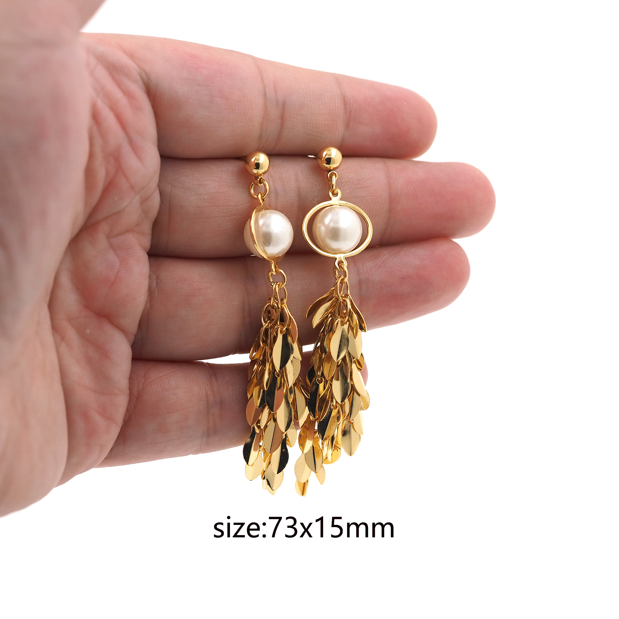 18K Gold Filled Leaf Stud Earrings,Tassel Stud,Dainty Earrings,Minimalist Earring,Gift for Wife