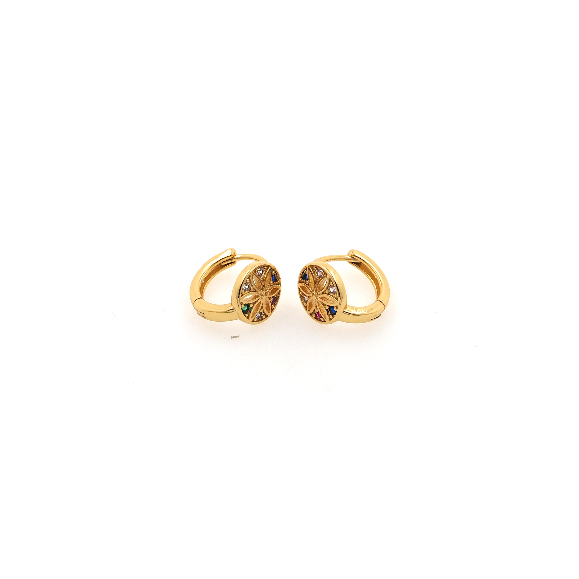 18K Gold Filled Flower Earrings,CZ Micro Pave Floral Hoop Earrings,Minimalist Earrings,Gold Hoops