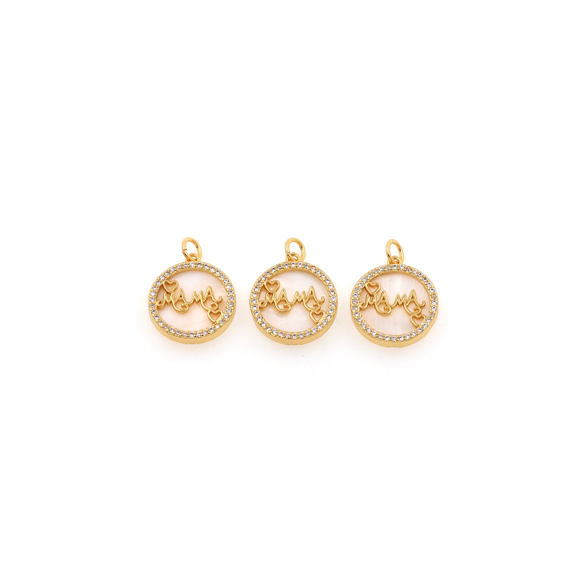 18K Gold Filled Mama Pendant,CZ Micro Pave Mama Charm Earrings Necklace for DIY Jewelry Making Supply