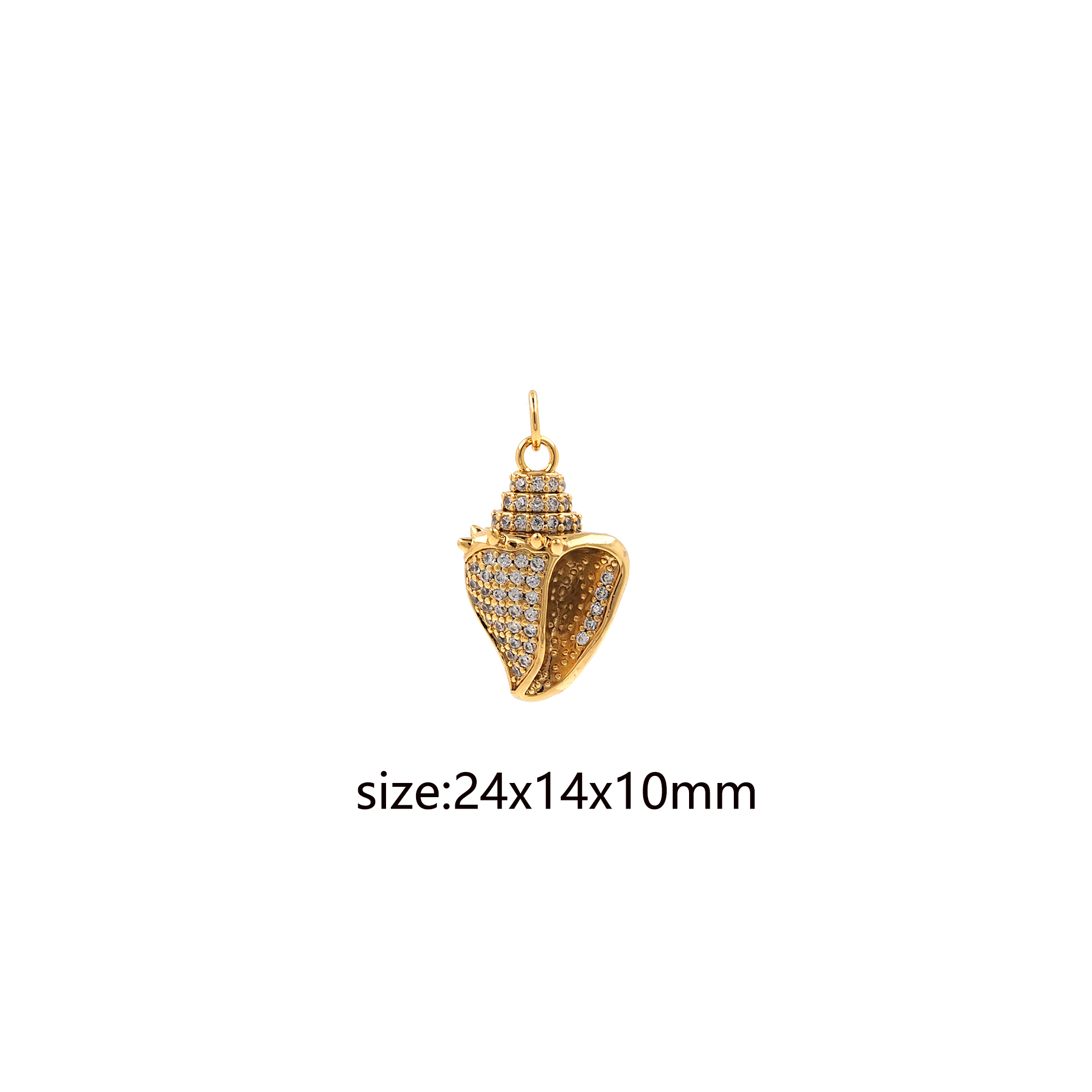 18K Gold Filled Conch Pendant,Shell Charm,CZ Micro Pave Conch Earrings Necklace for DIY Jewelry Making Supply