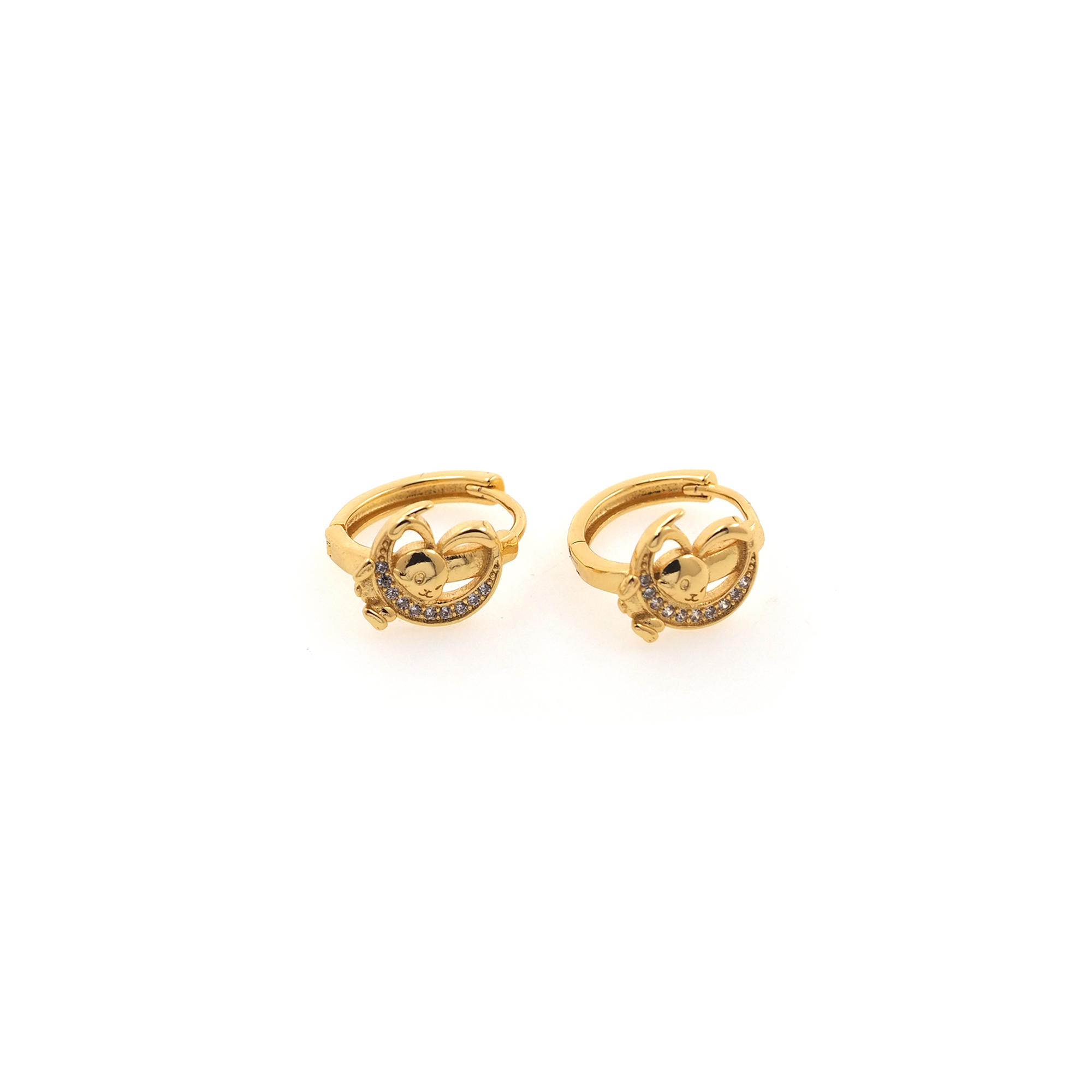 18K Gold Filled Rabbit Hoop Earrings,Animal Hoops,CZ Micro Pave Rabbit Hoops,Minimalist Earrings,Gold Hoops