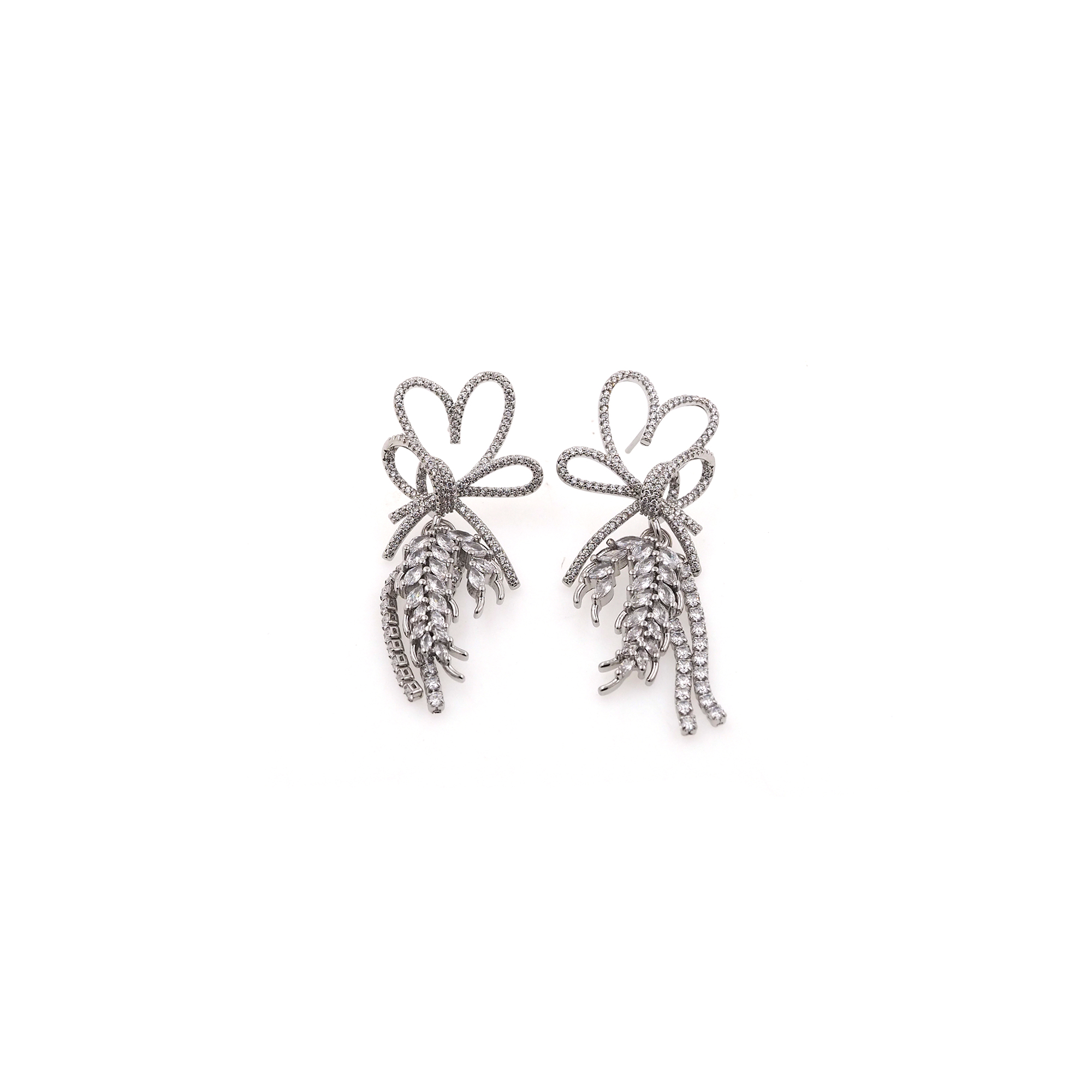 18K Gold Filled Bow Stud Earrings,CZ Micro Pave Tassel Stud,Dainty Earrings,Minimalist Earring,Gift for Wife