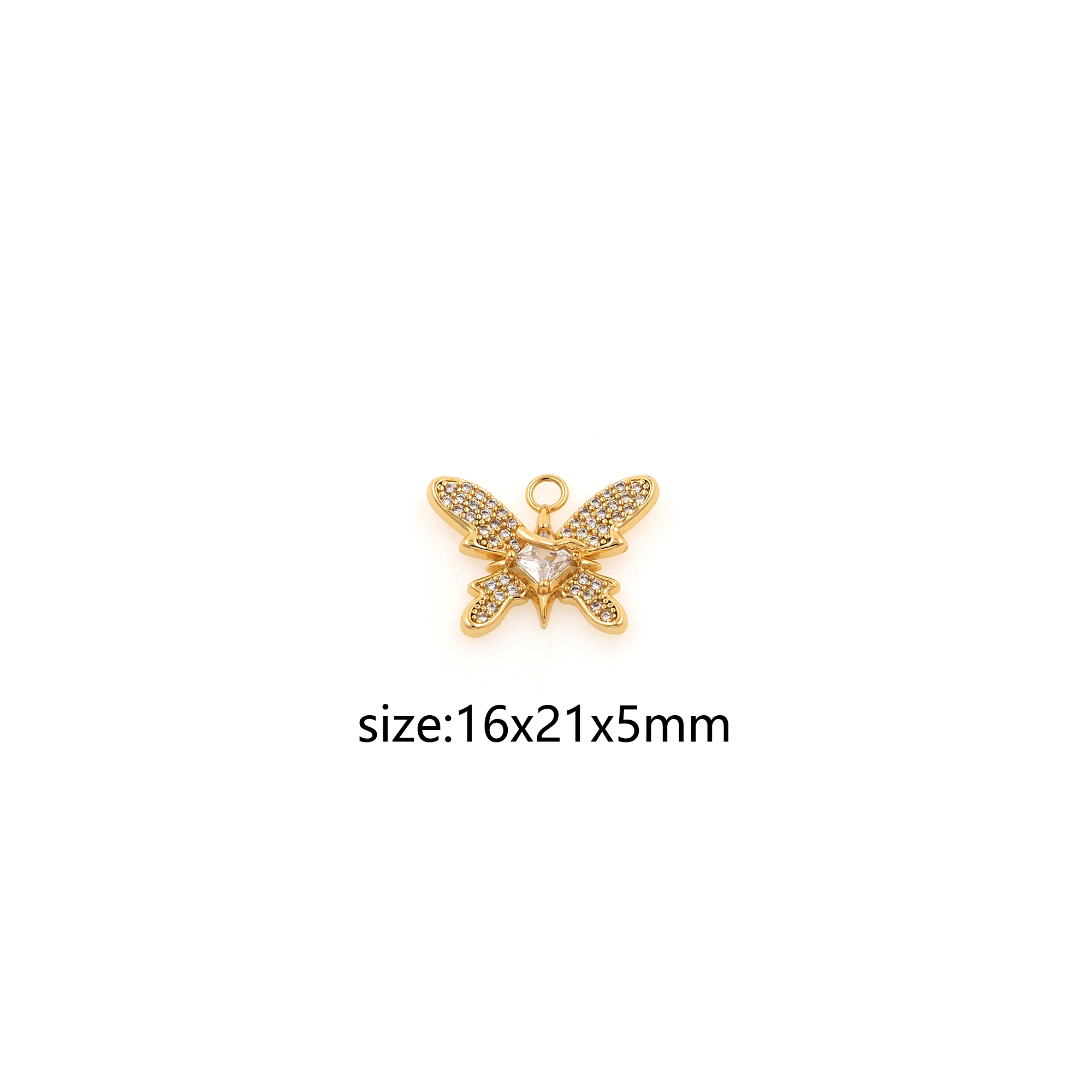 18K Gold Filled Butterfly Pendant,CZ Micro Pave Insect Charm Earrings Necklace for DIY Jewelry Making Supply