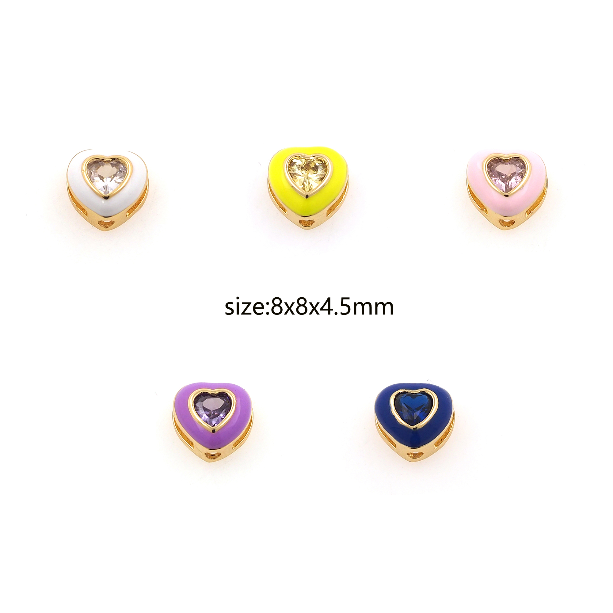 18K Gold Filled Heart Spacer Beads,Enamel Heart Bead for Bracelet Jewelry Necklace Making Supply
